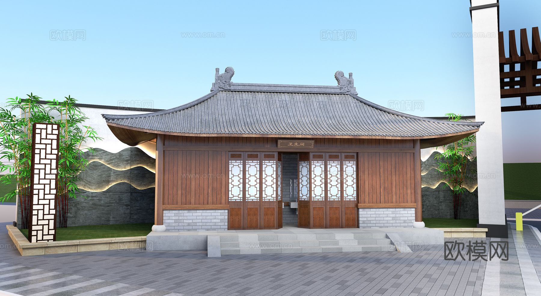 中式卫生间  中式古建  中式建筑3d模型