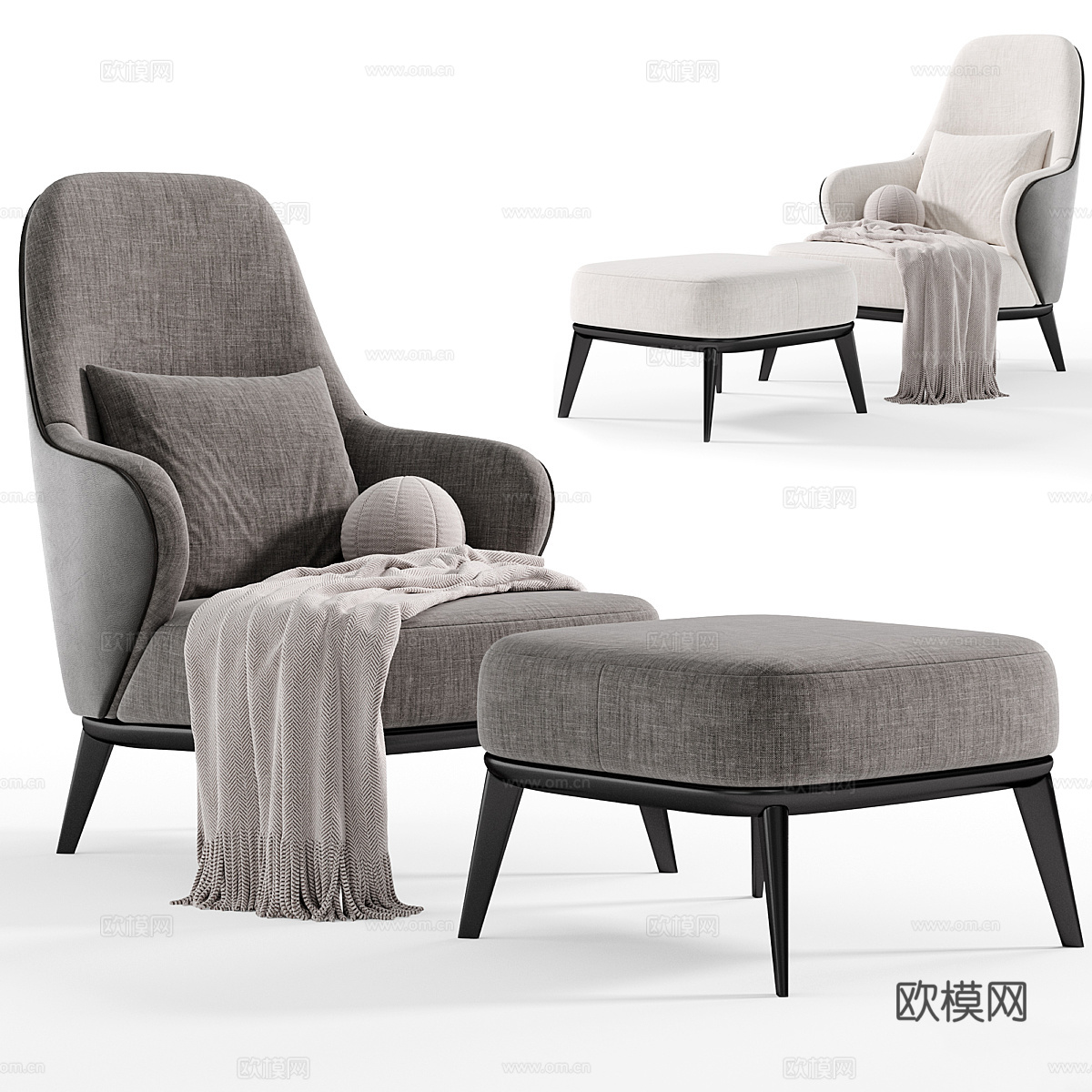 现代意式 Minotti Leslie 扶手椅3d模型