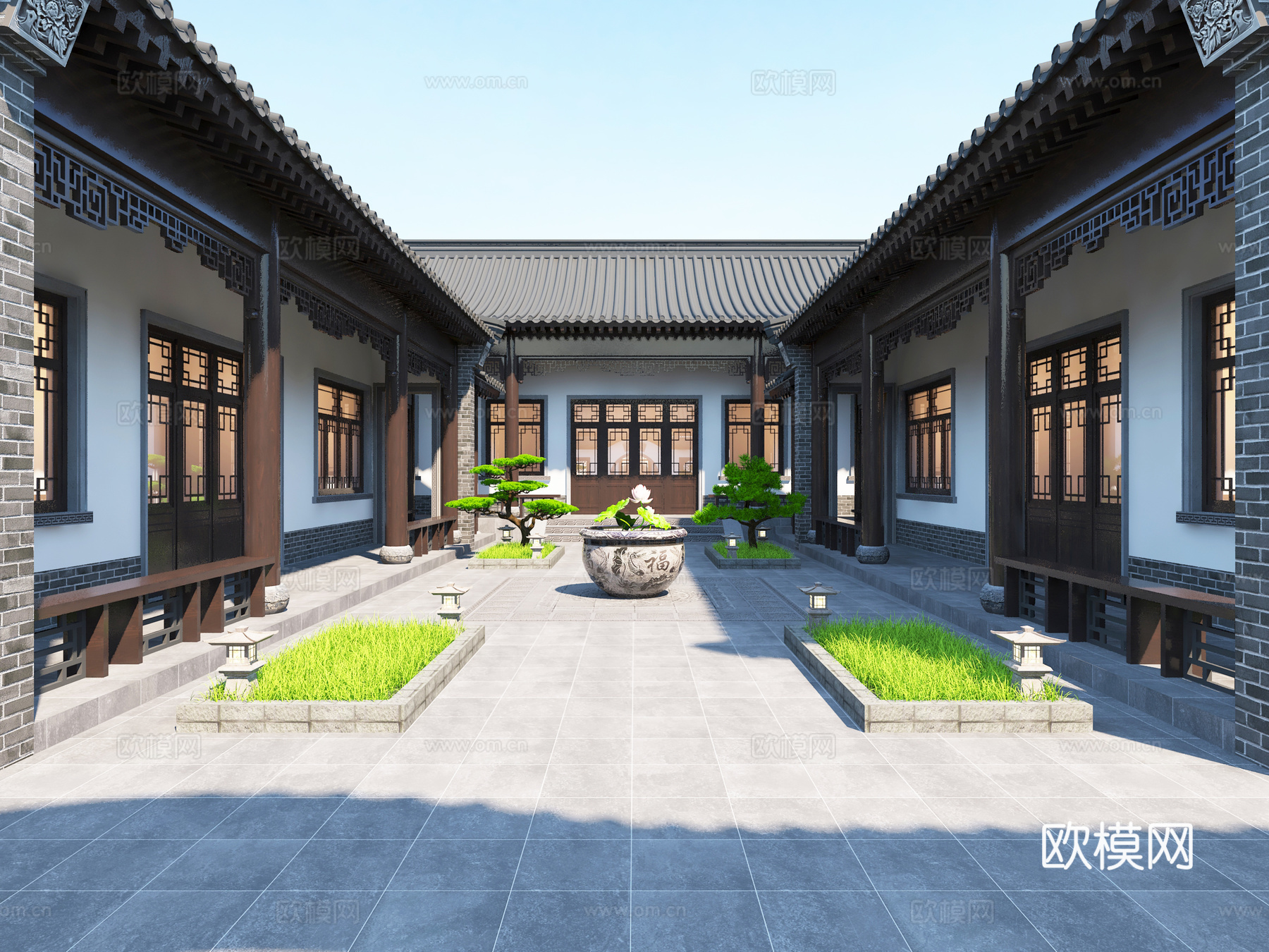 中式四合院苏式四合院三合院中式合院新中式庭院豪宅庭院景观中式3d模型