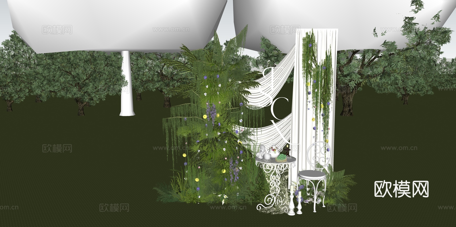 小众户外展示区婚礼美陈花艺su模型