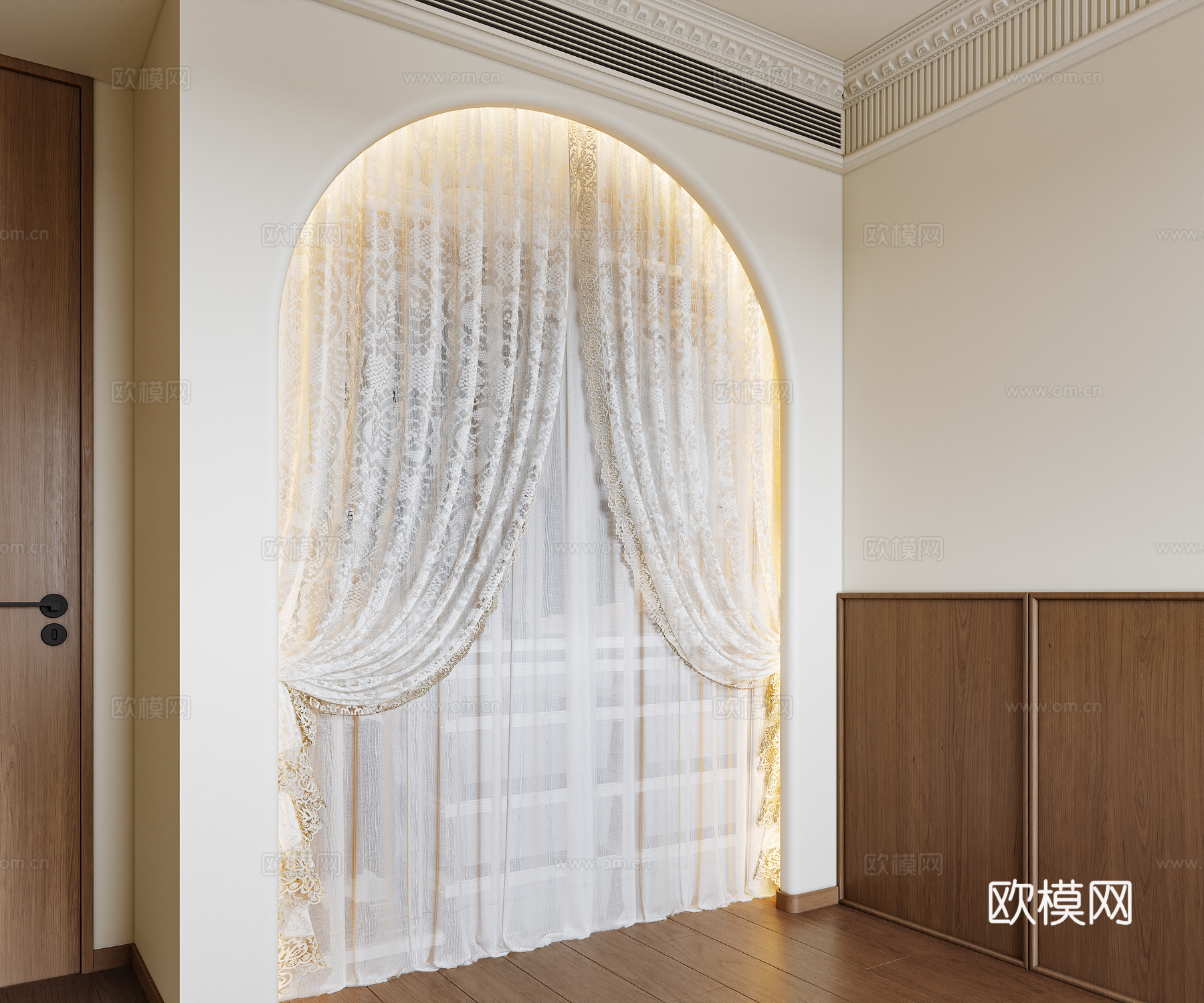 法式金属衣柜帘子 镂空蕾丝纱帘 金属衣帽间门洞帘子 纱帘3d模型