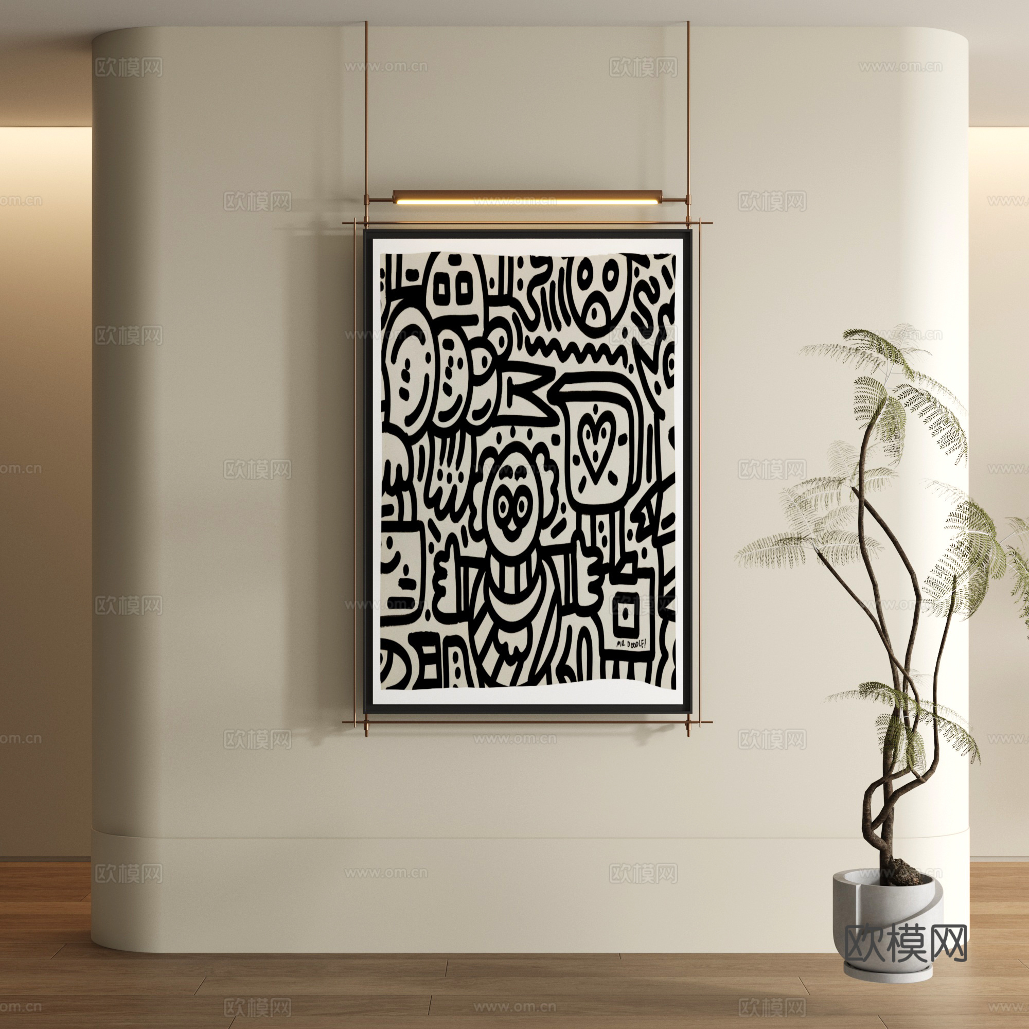 现代黑白涂鸦画3d模型