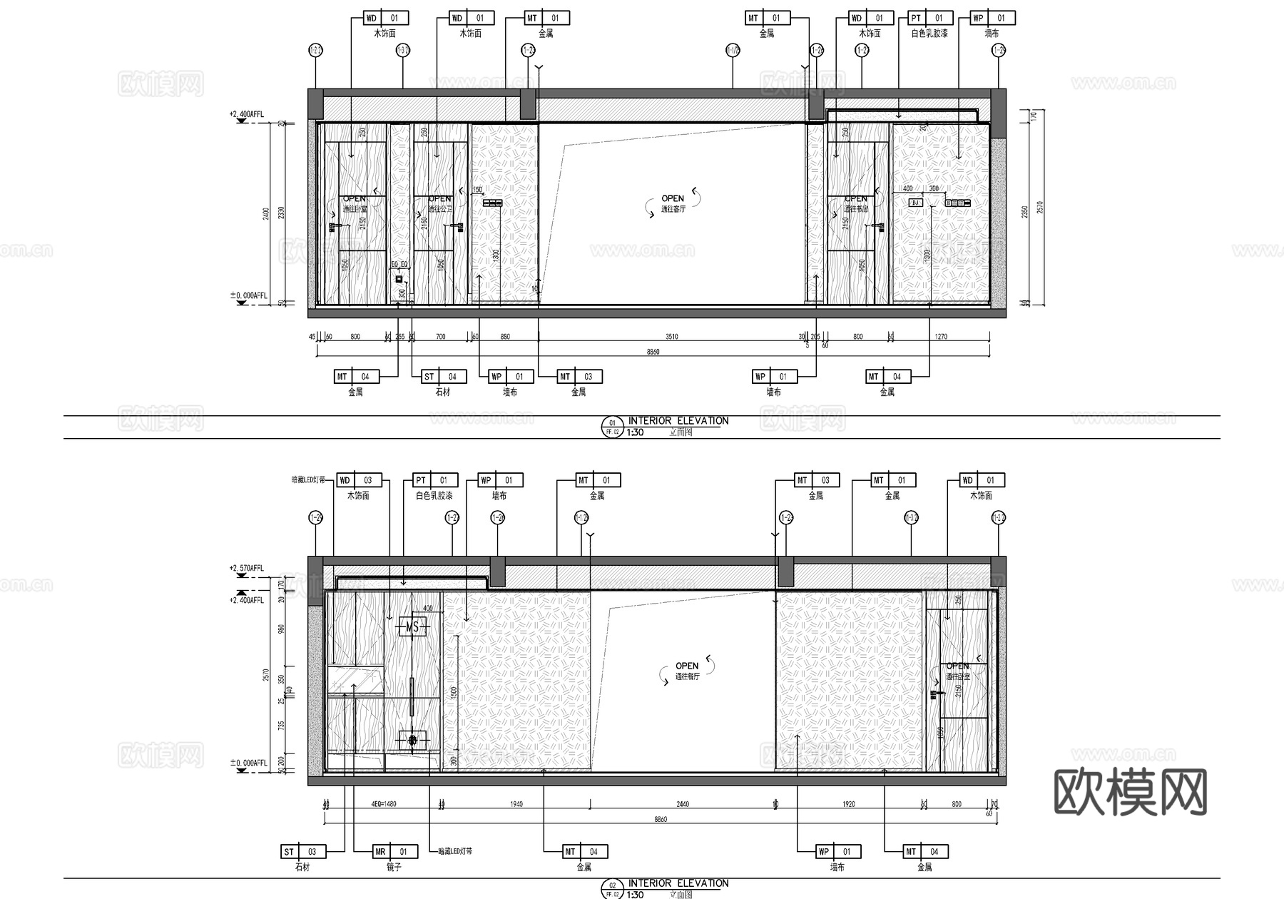 115㎡家装CAD施工图 平层 私宅 样板房 三居室cad施工图