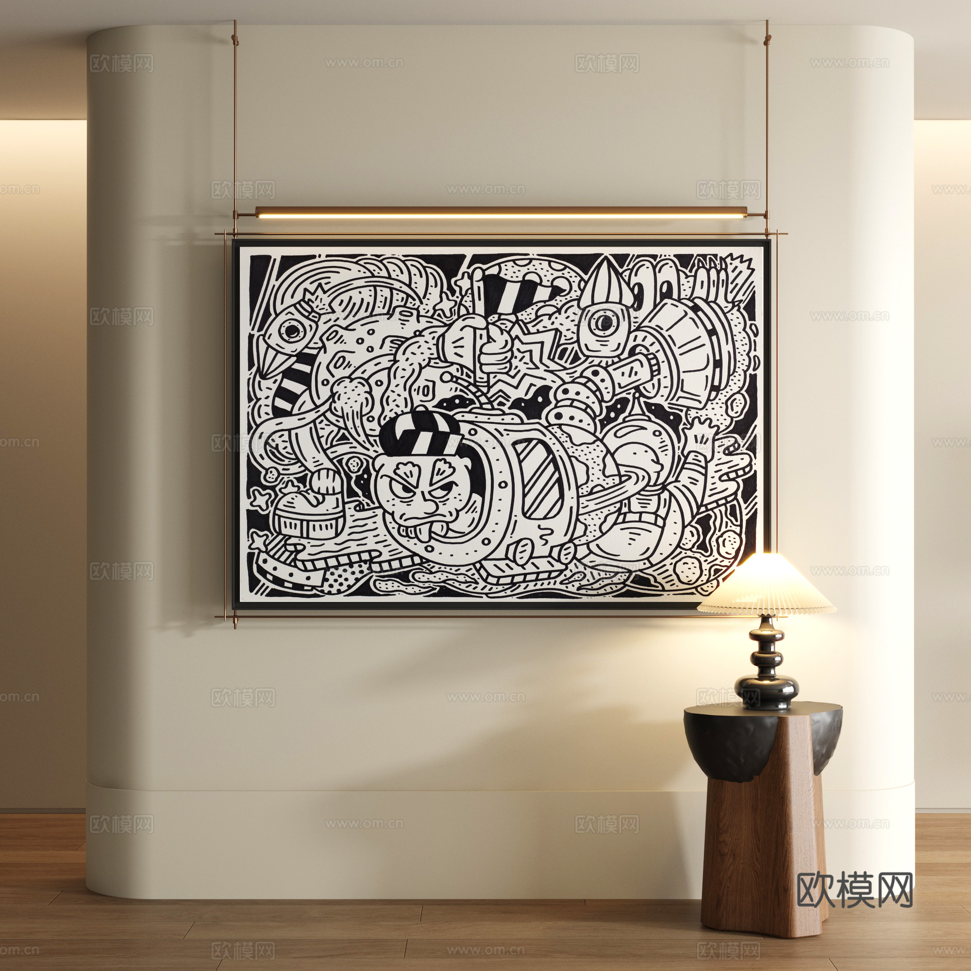 现代黑白涂鸦画3d模型