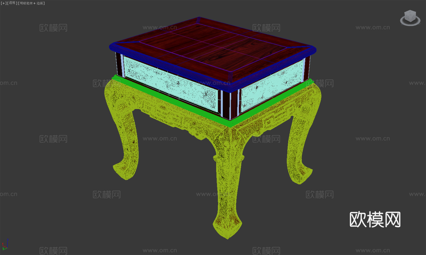 中式客厅茶几 雕花茶几 欧式桌腿 实木红木3d模型