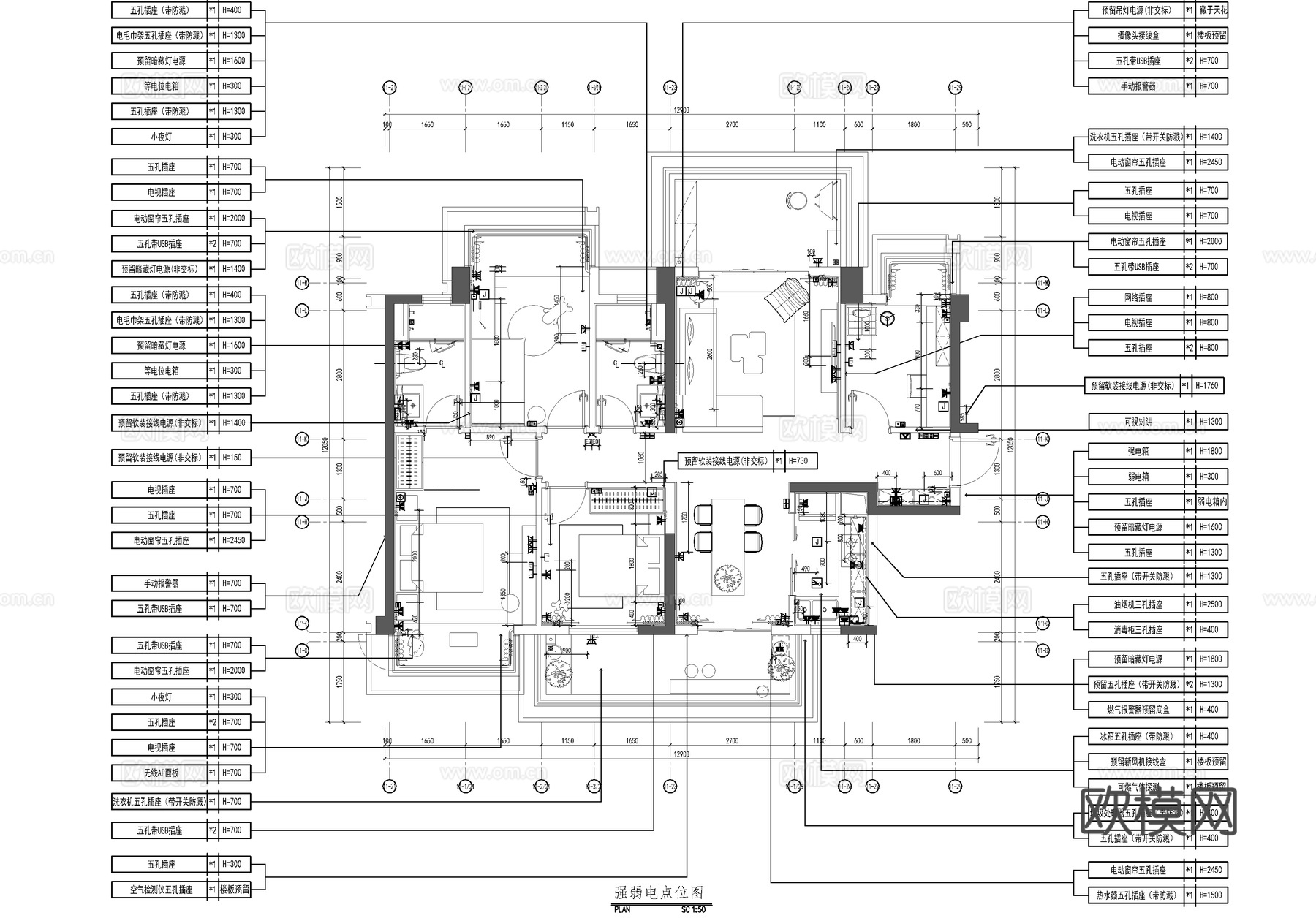 115㎡家装CAD施工图 平层 私宅 样板房 三居室cad施工图