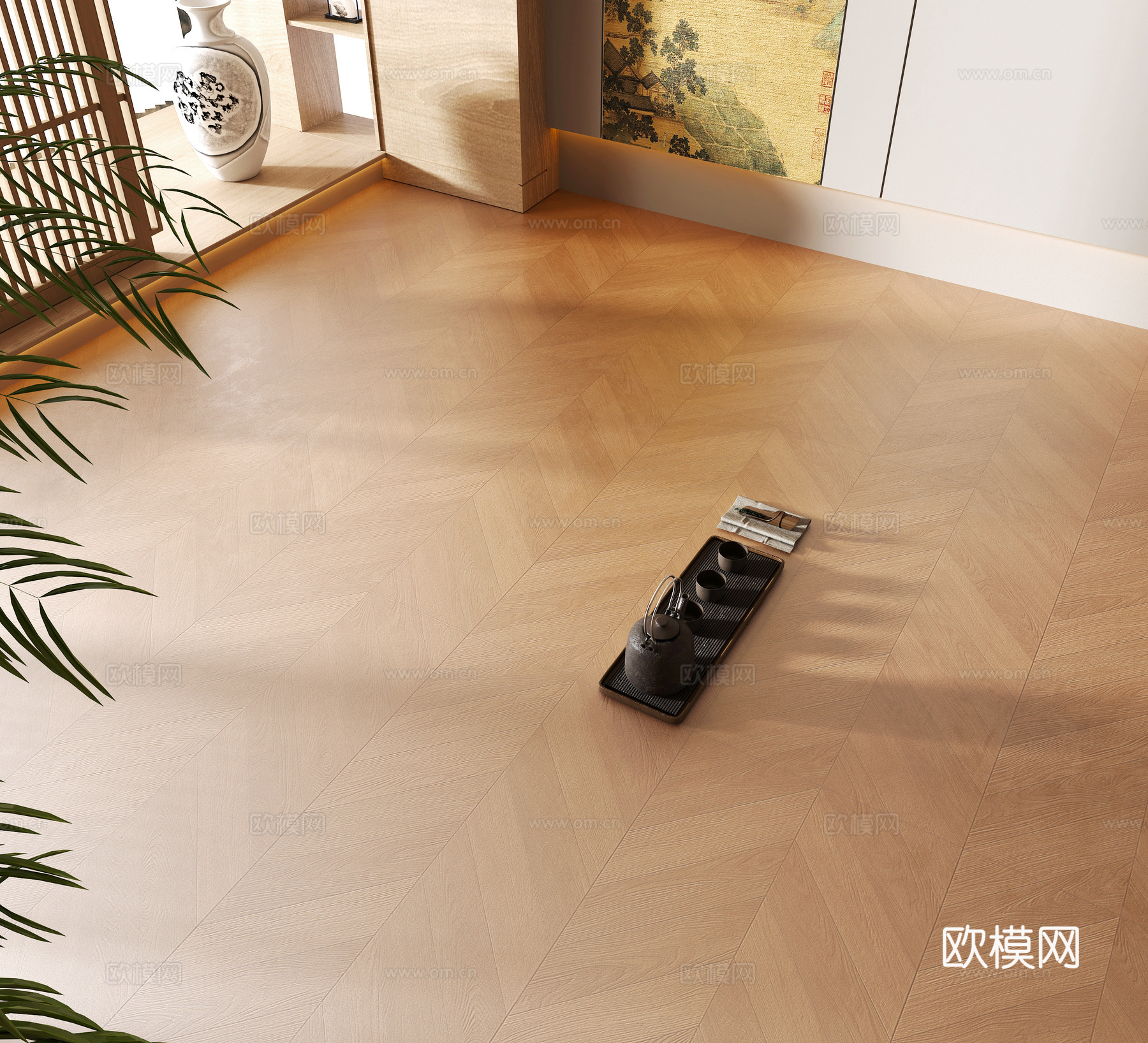 侘寂风鱼骨拼木地板 原木风木地板3d模型