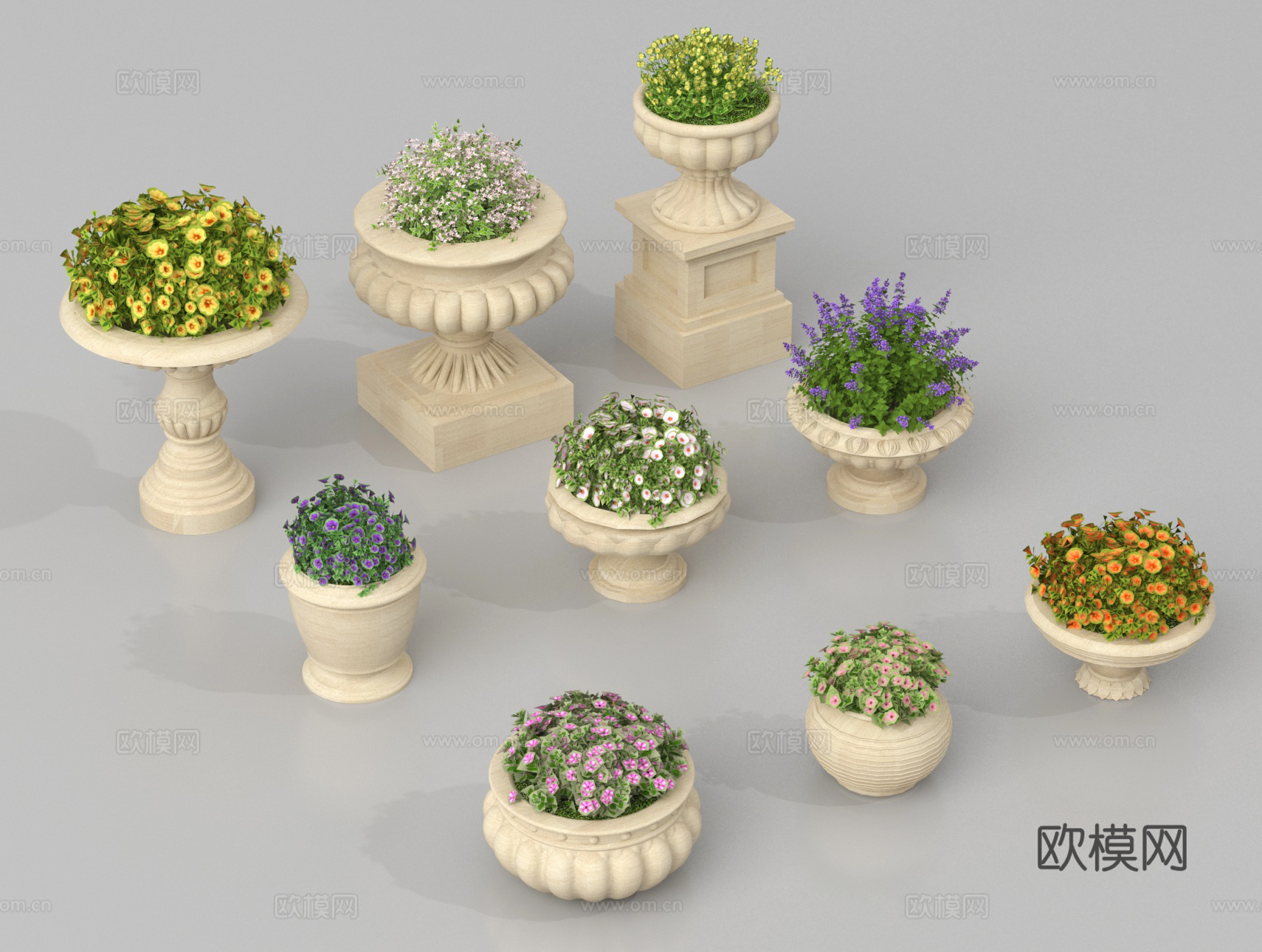 户外花坛 花槽 花钵3d模型