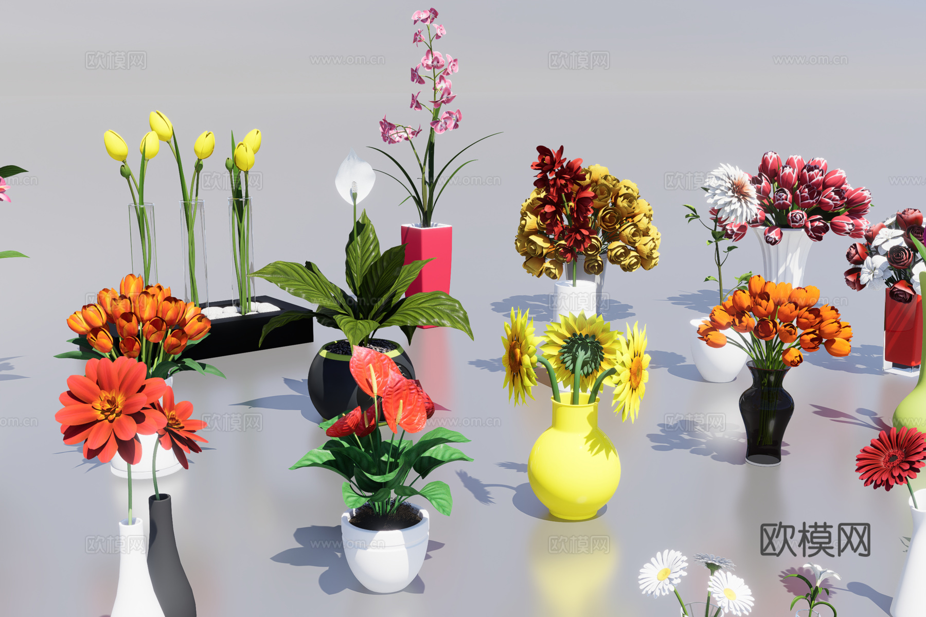 花瓶花卉3d模型