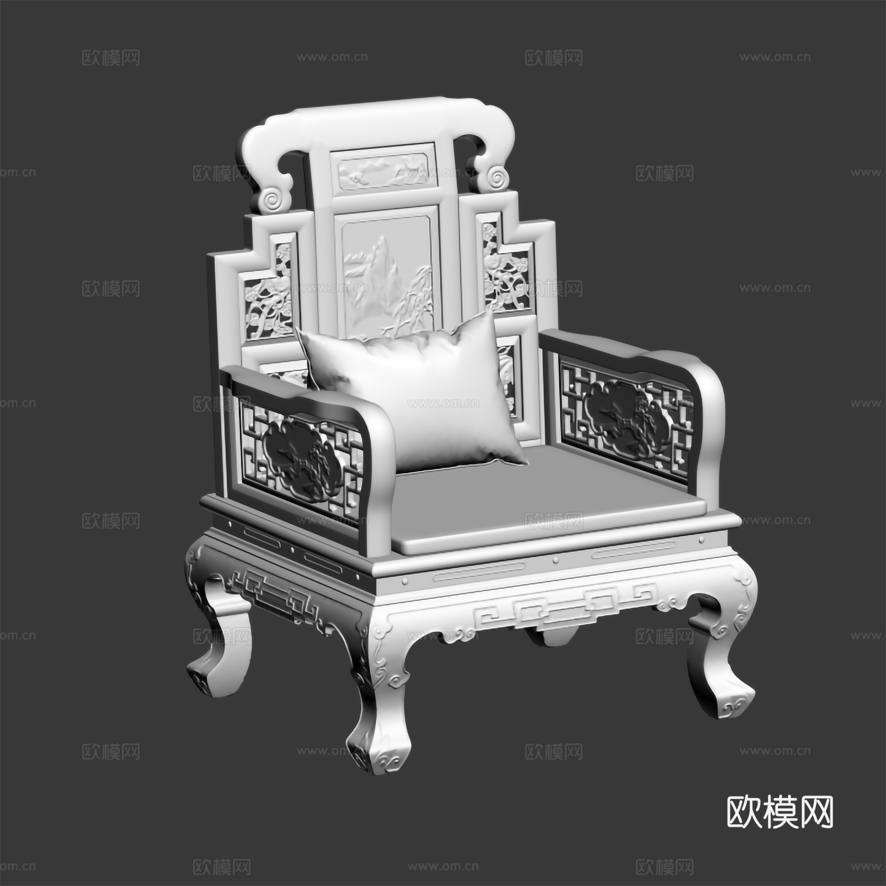 中式客厅沙发 雕花扶手沙发 欧式桌腿 实木红木3d模型