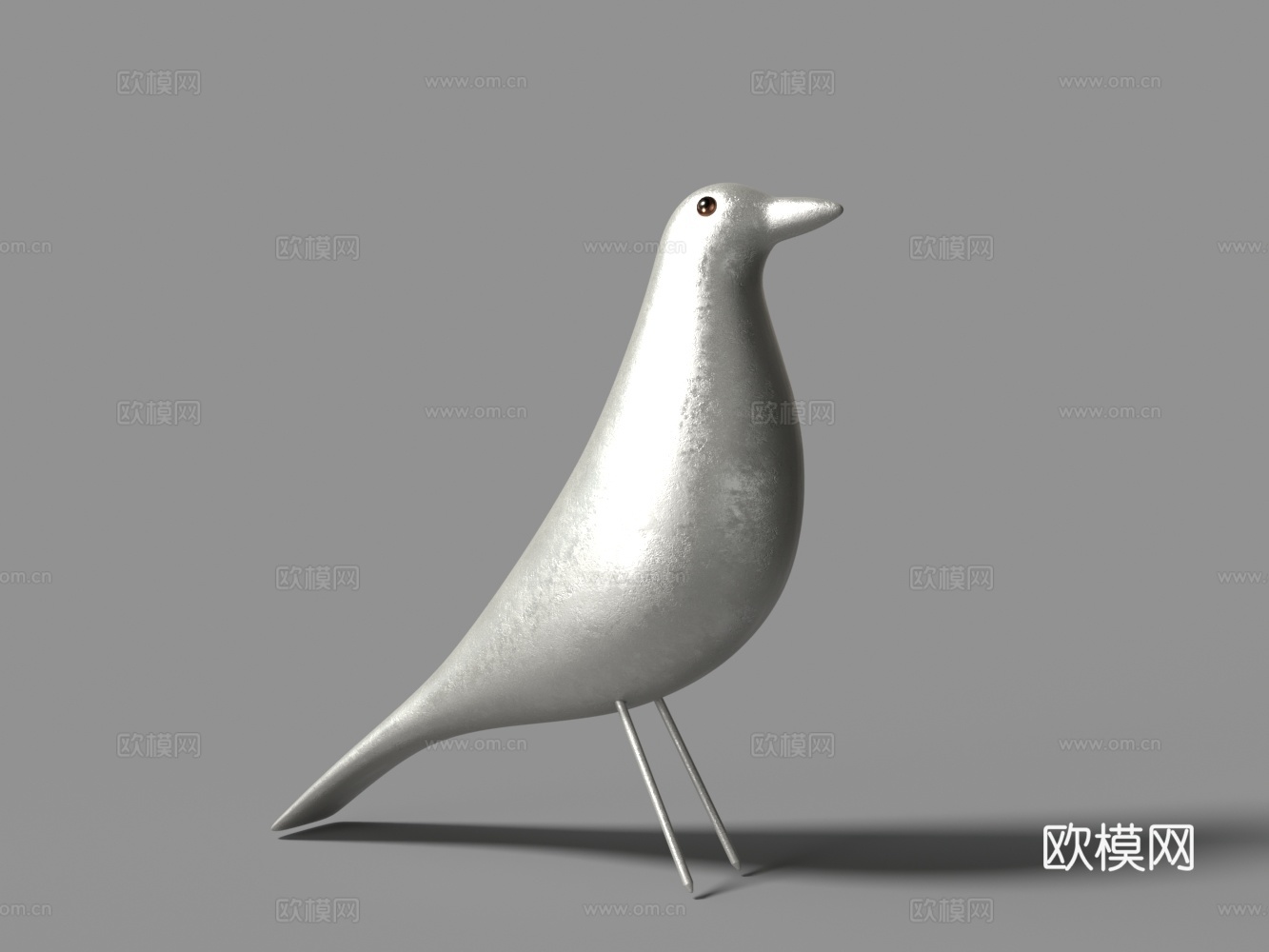 金属银动物鸟雕像3d模型