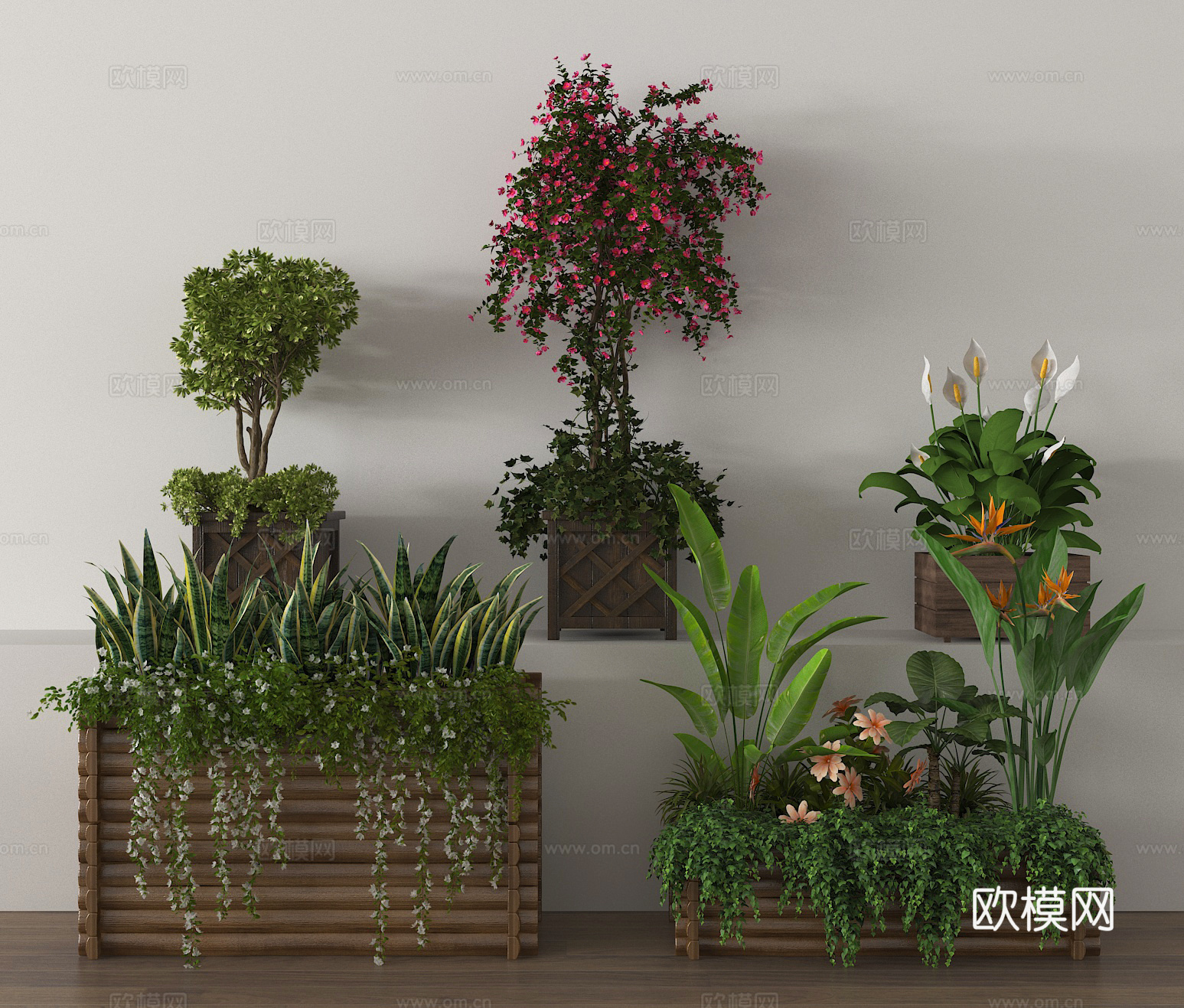 盆栽 花箱 花槽 绿植 花草su模型
