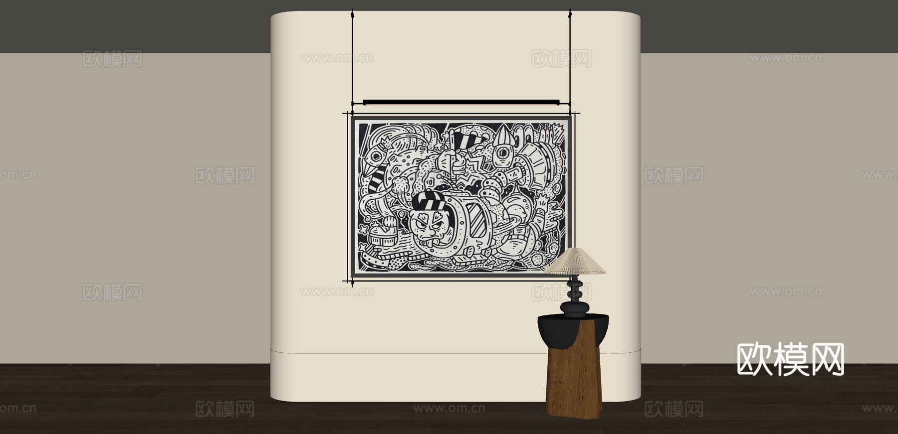 现代黑白涂鸦画su模型