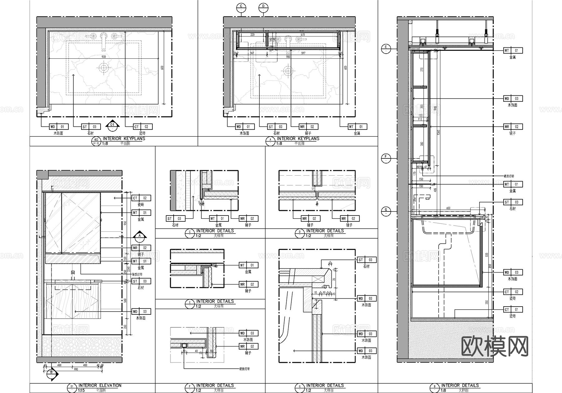 115㎡家装CAD施工图 平层 私宅 样板房 三居室cad施工图