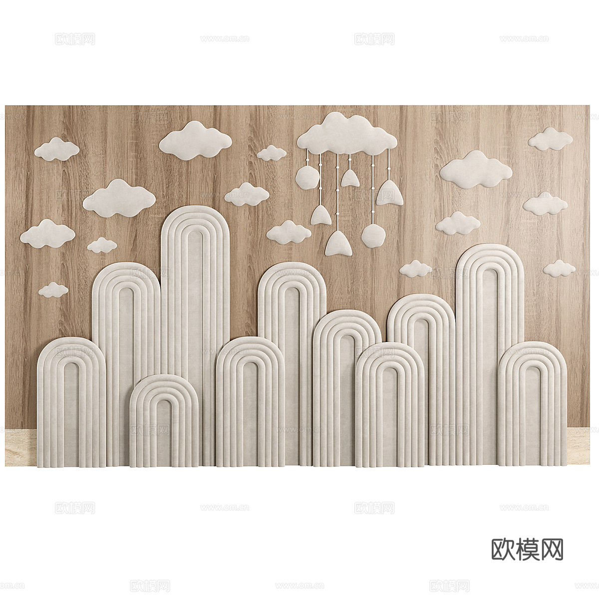 现代奶油风儿童房床头背景墙3d模型