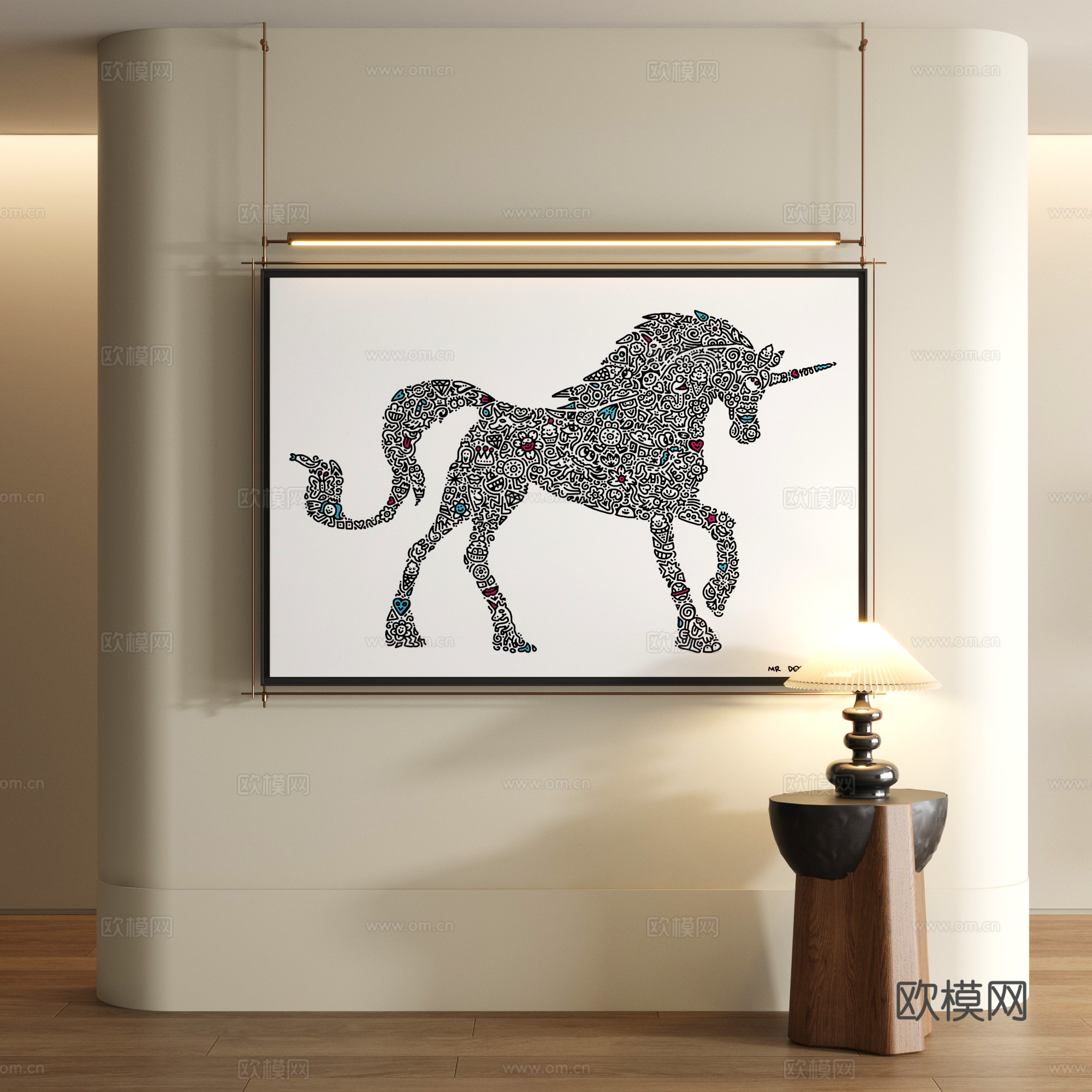 现代黑白涂鸦画3d模型