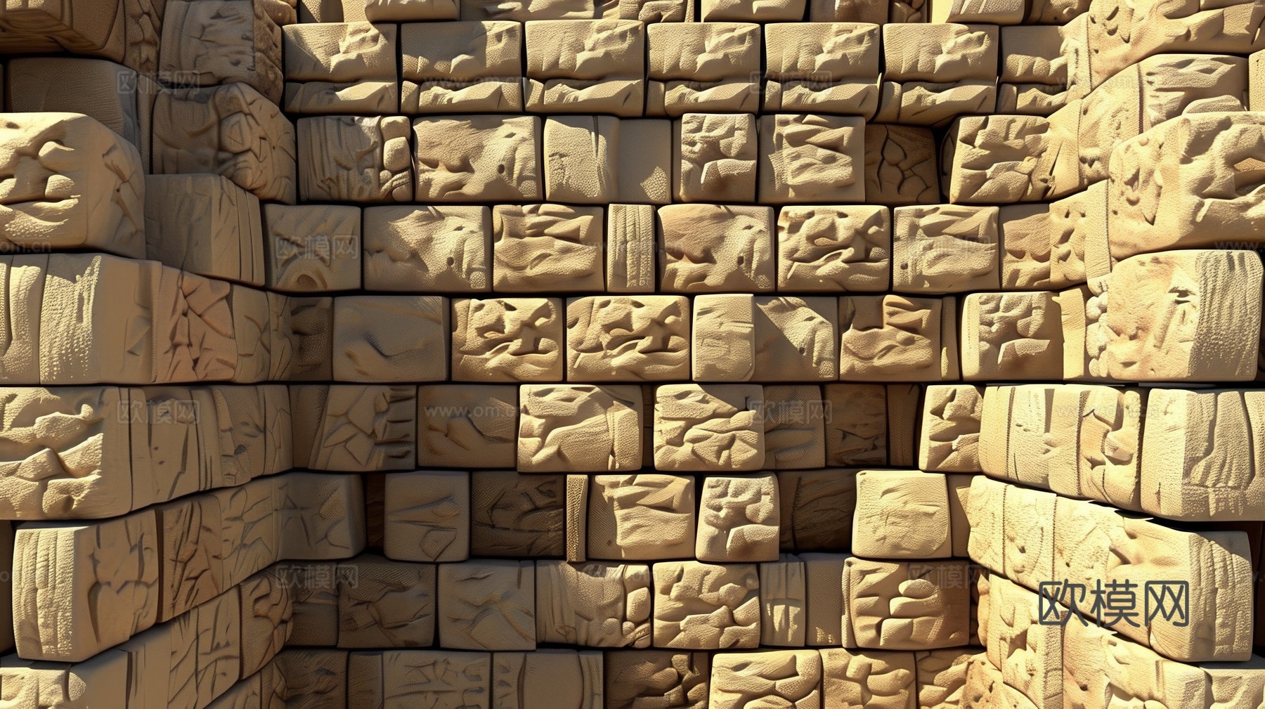 3D浮雕立体砖墙背景下载（渲染图3）
