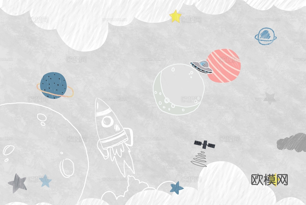 卡通 太空 动物  肌理墙布 壁纸无缝贴图