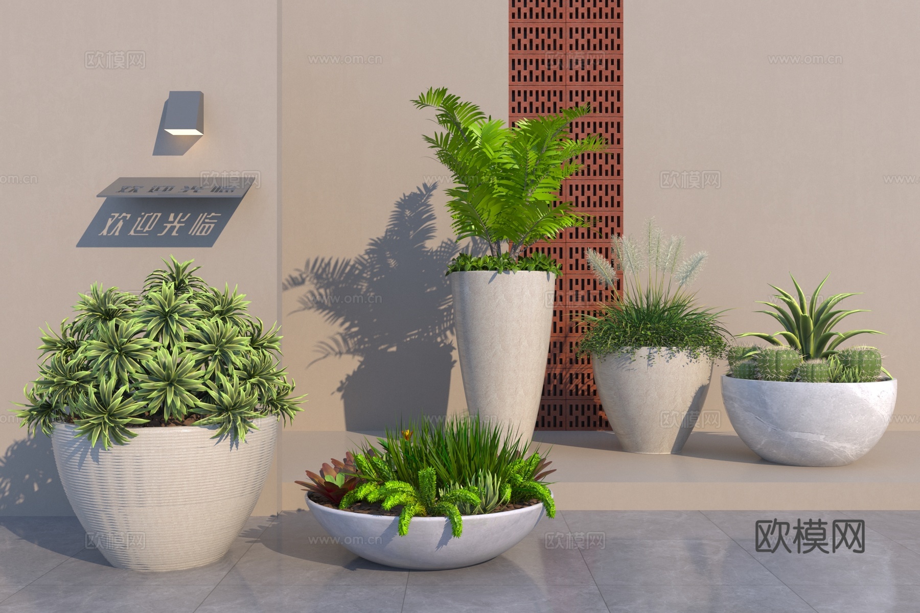 现代落地盆栽3d模型