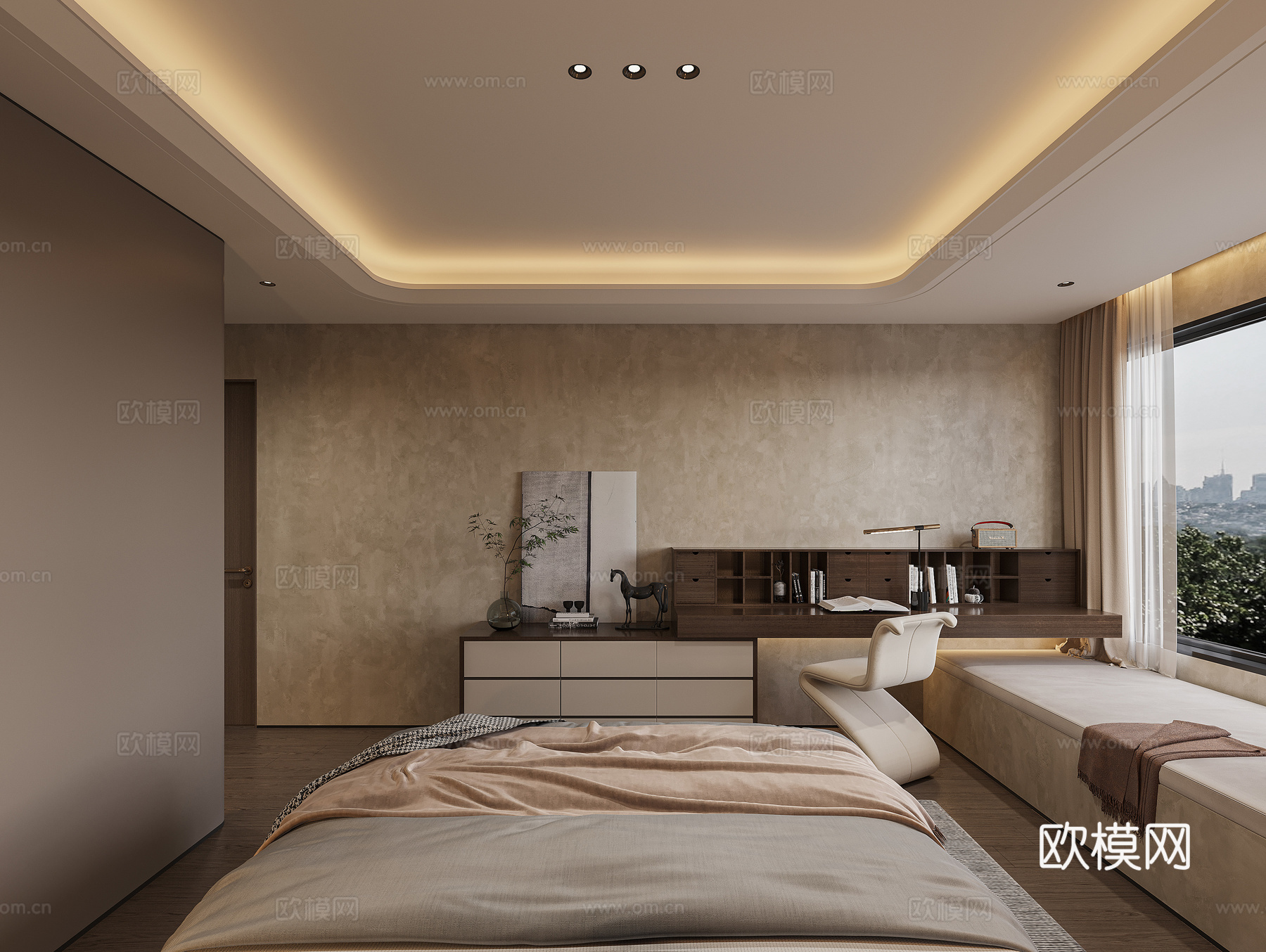 现代卧室3d模型下载（渲染图2）