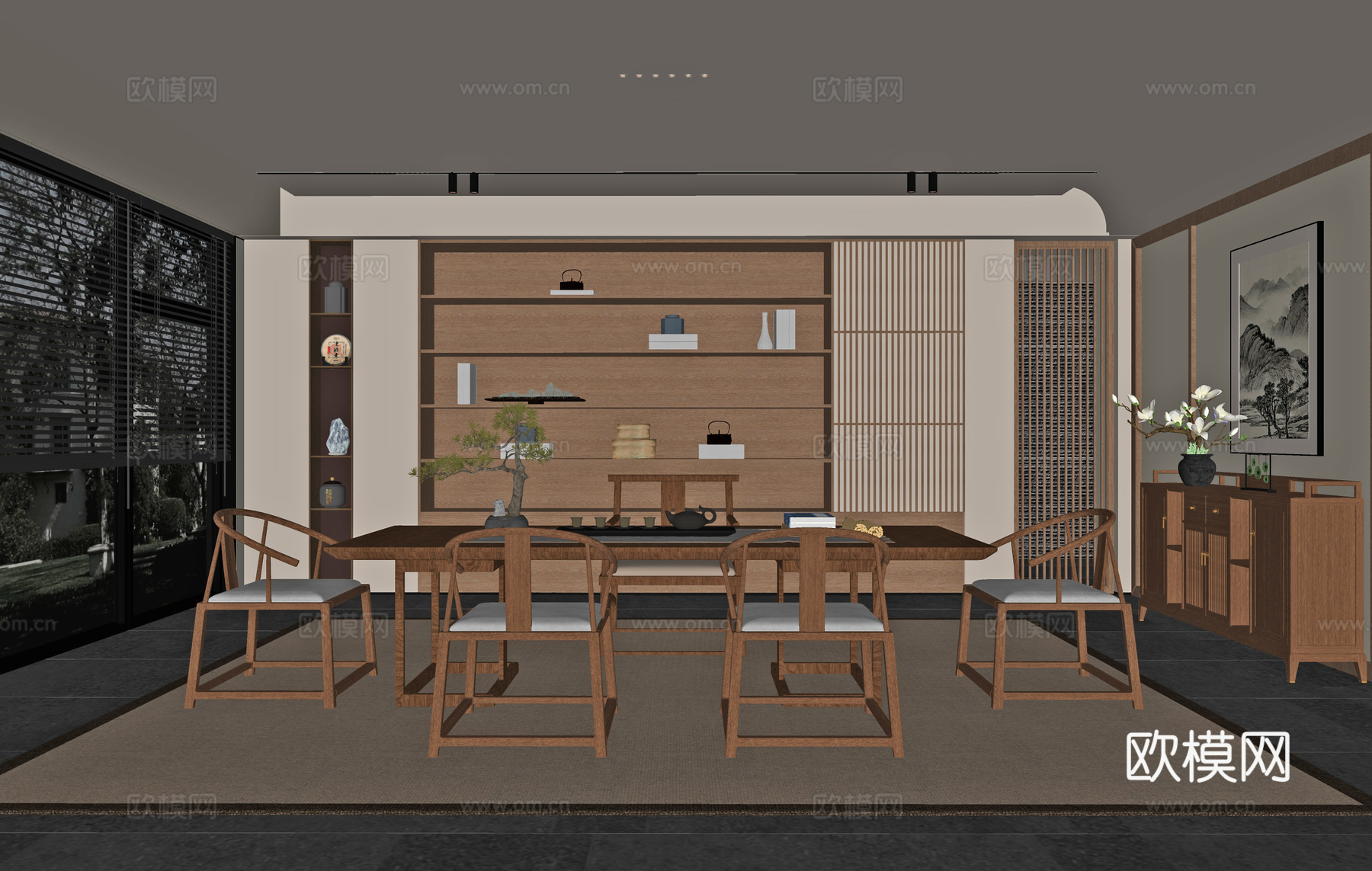 新中式茶室su模型