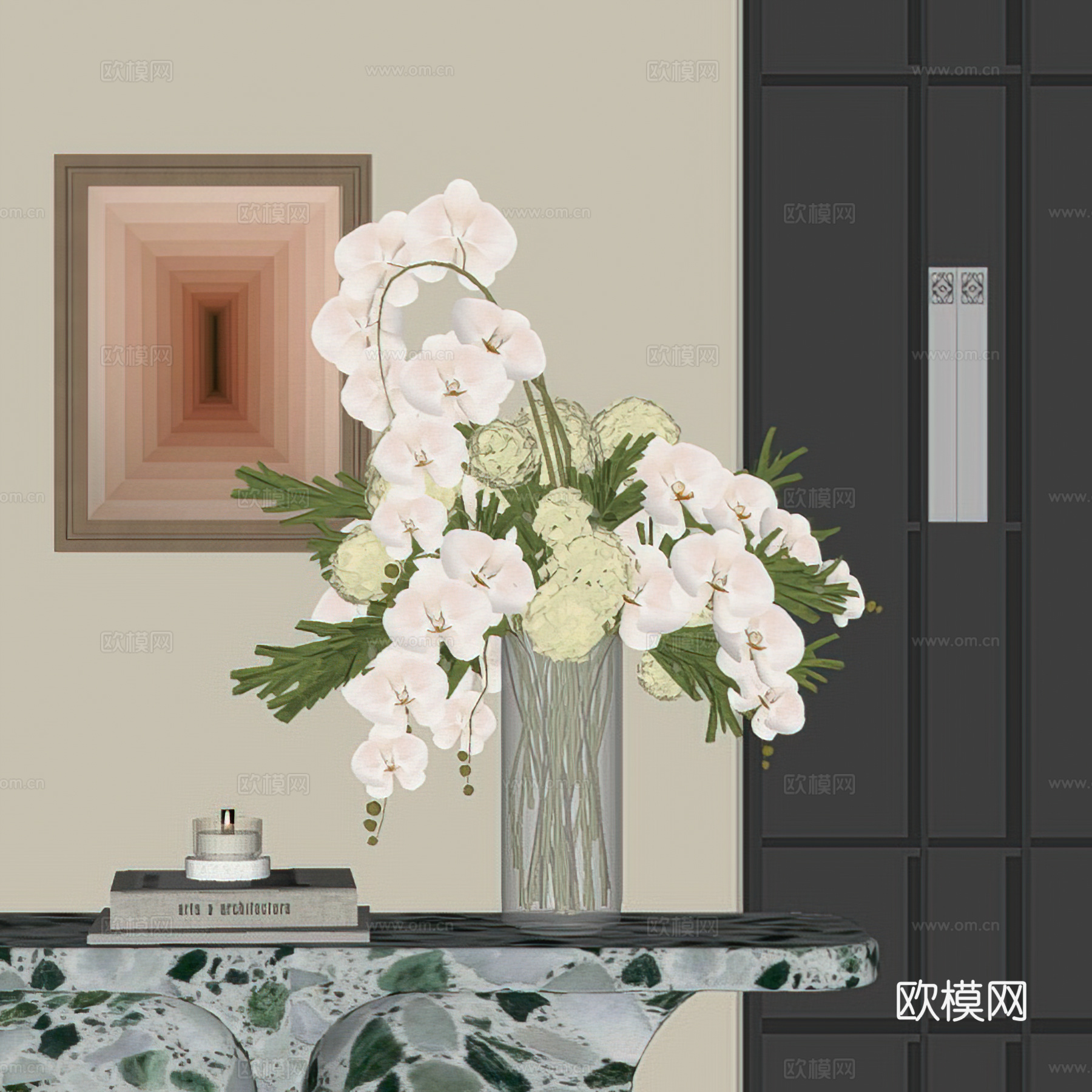 现代花艺摆件 装饰摆件组合  玄关摆件 餐桌摆件 挂画su模型