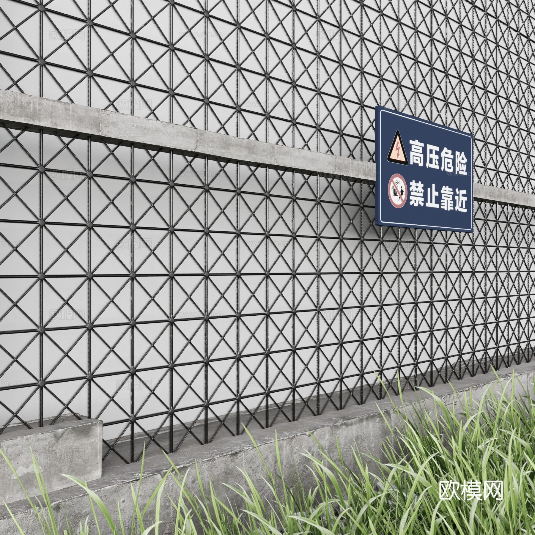 现代围栏护栏 铁艺围栏 铁丝网 护栏su模型