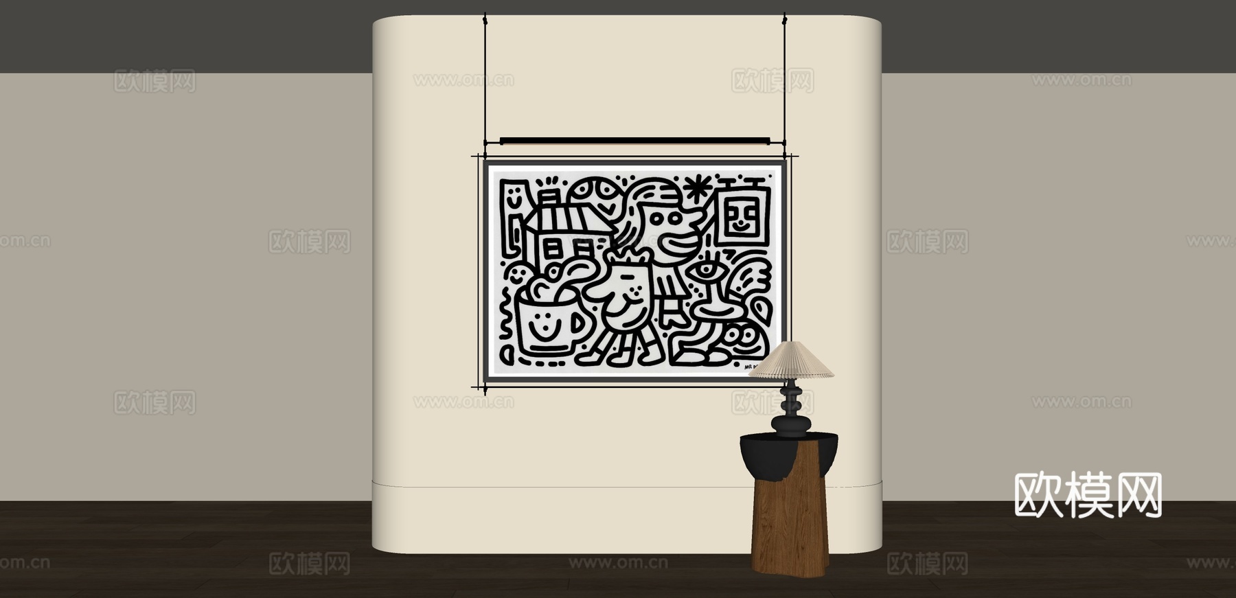 现代黑白涂鸦画su模型