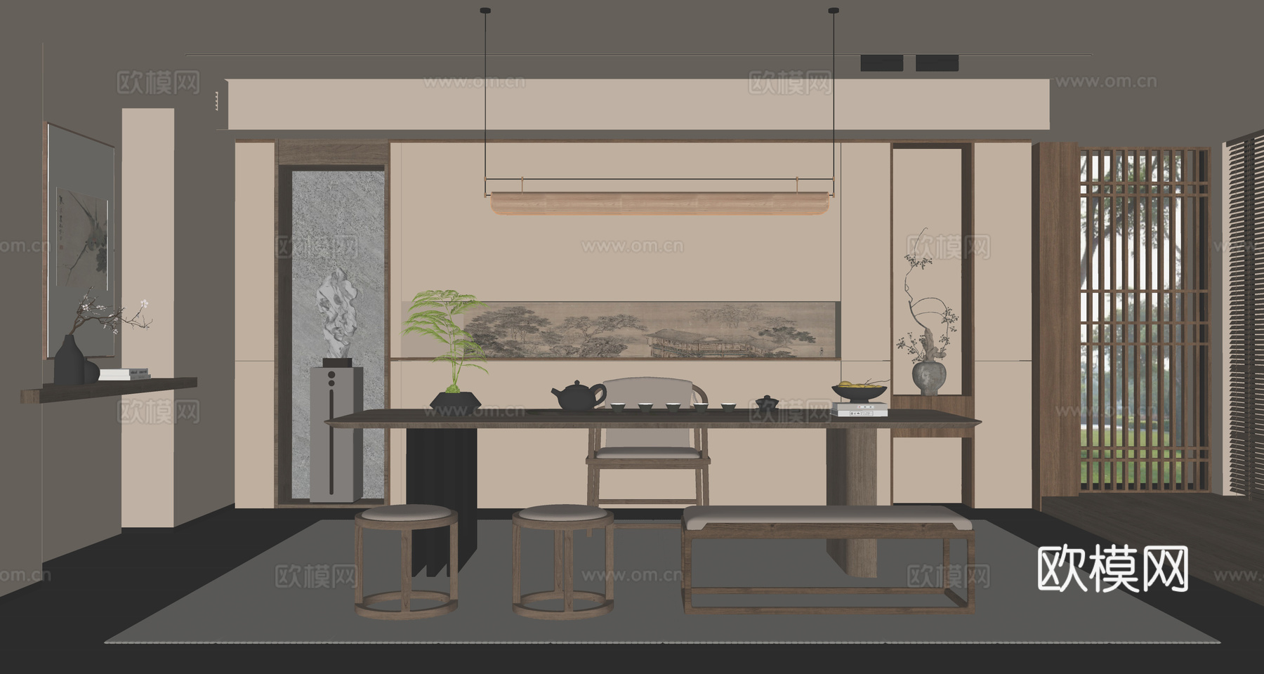 新中式茶室su模型