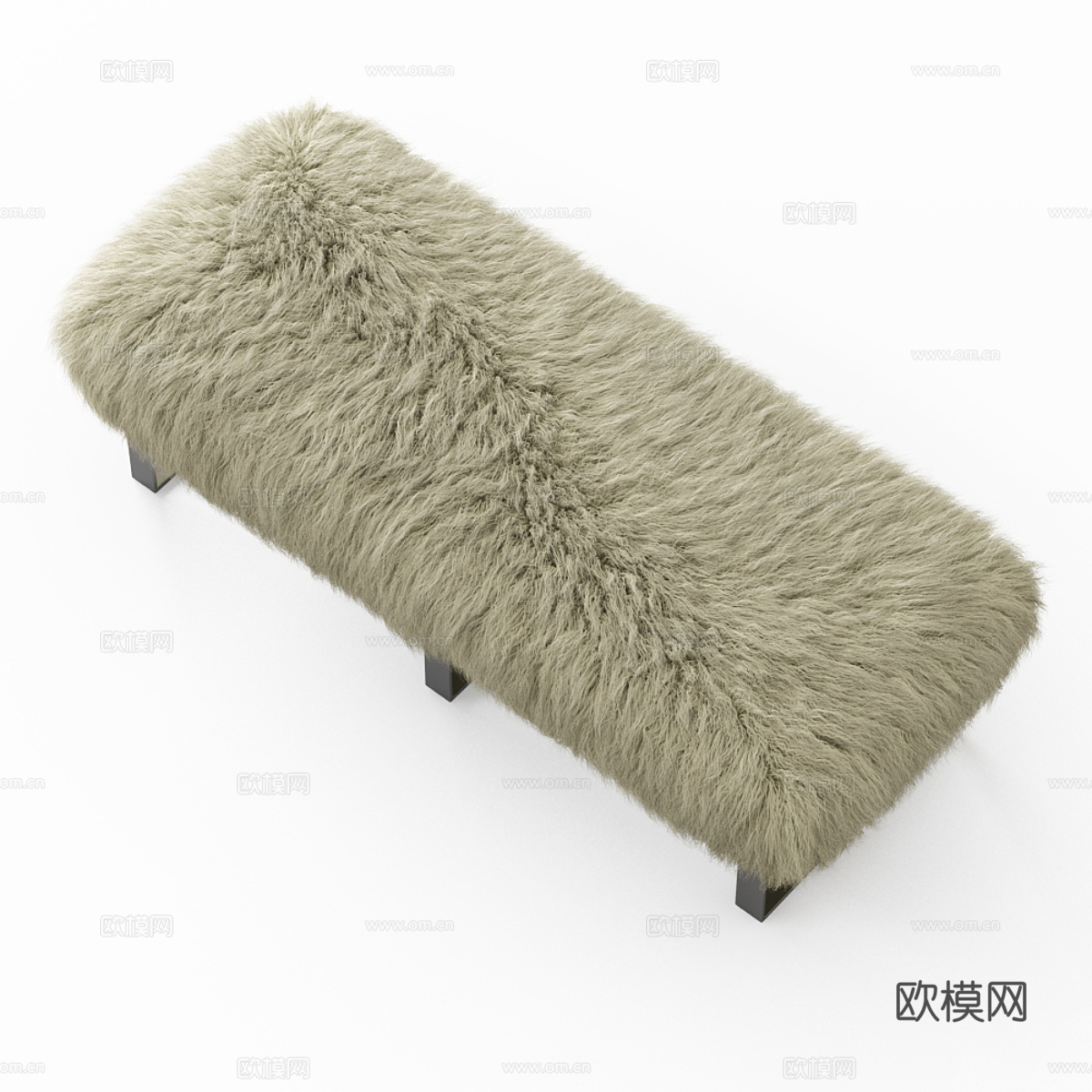 现代意式毛绒长凳 床尾凳3d模型