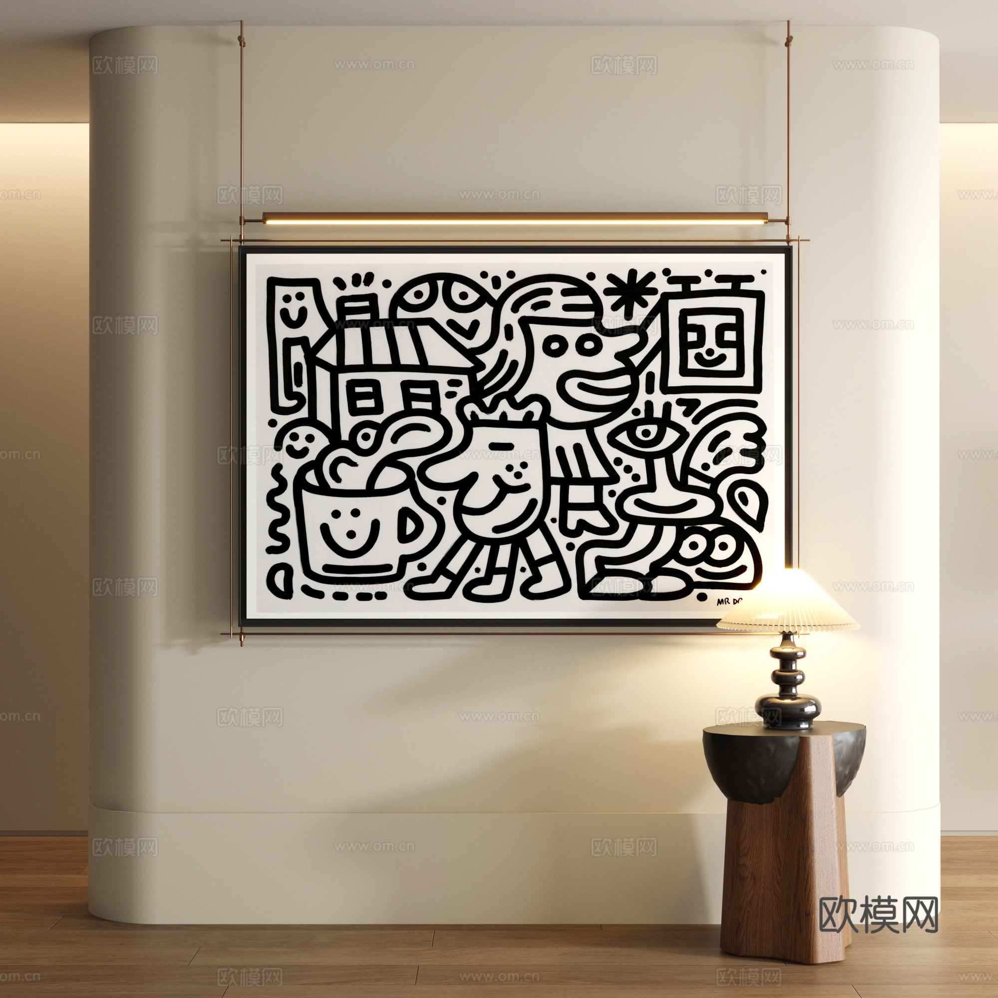 现代黑白涂鸦画3d模型