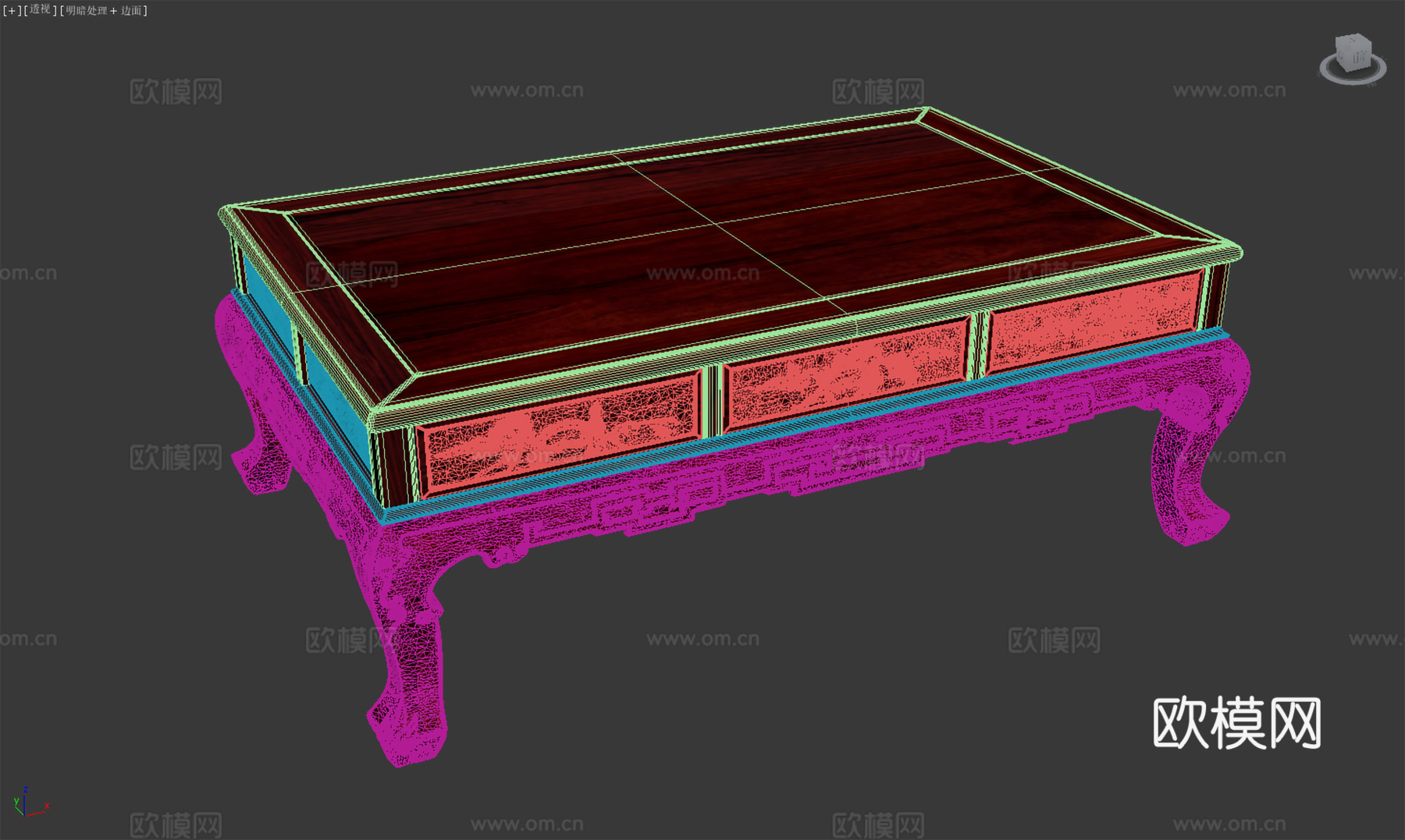 中式客厅茶几 雕花茶几 欧式桌腿 红木实木3d模型