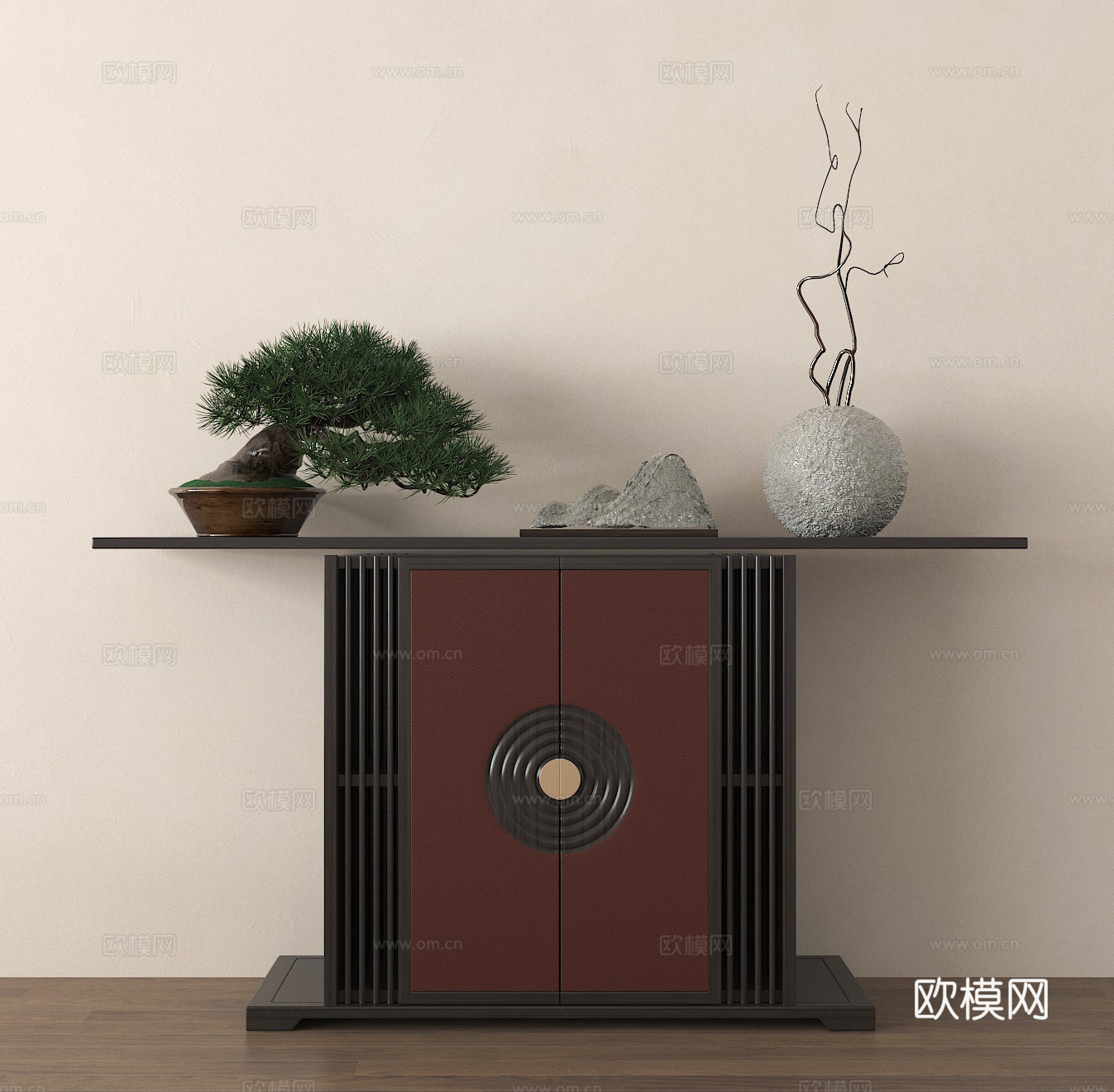 端景条案 端景台 花瓶花艺  盆景松su模型