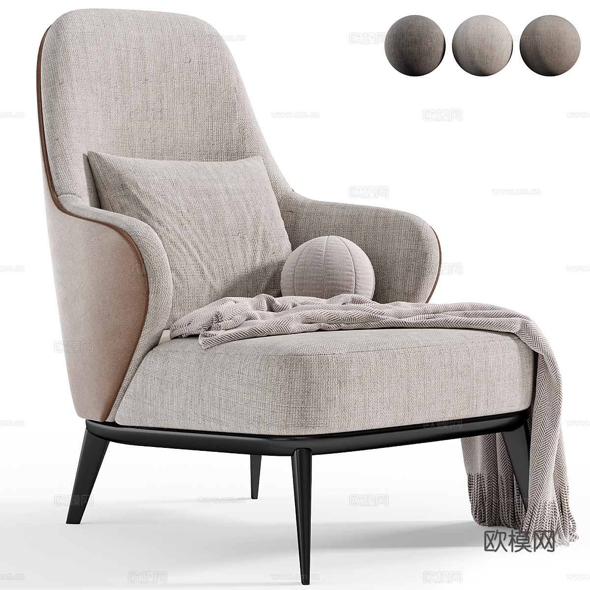 现代意式 Minotti Leslie 扶手椅3d模型