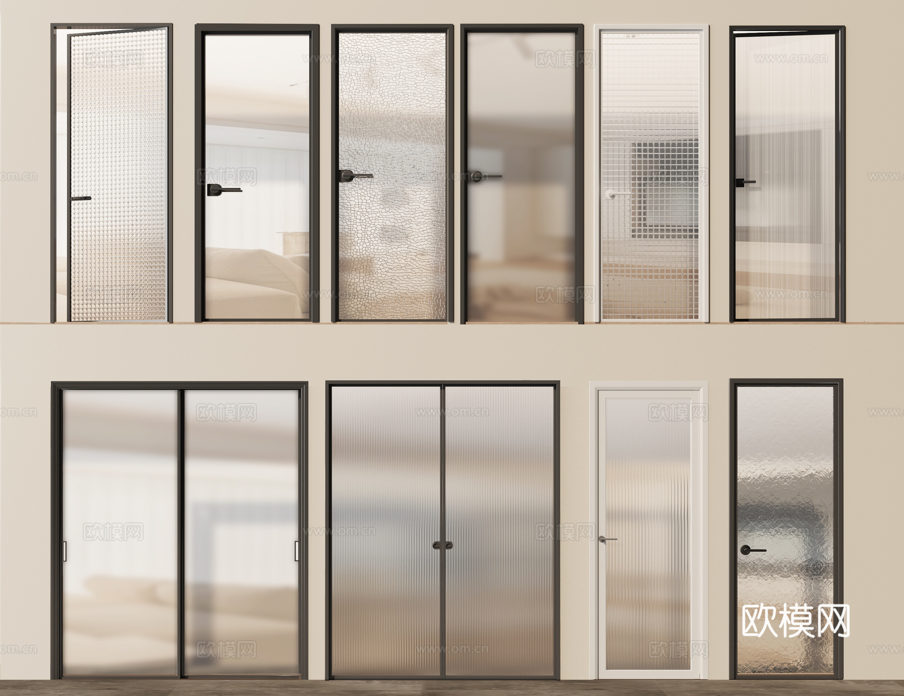 玻璃门 推拉门 卫生间门 磨砂玻璃门3d模型