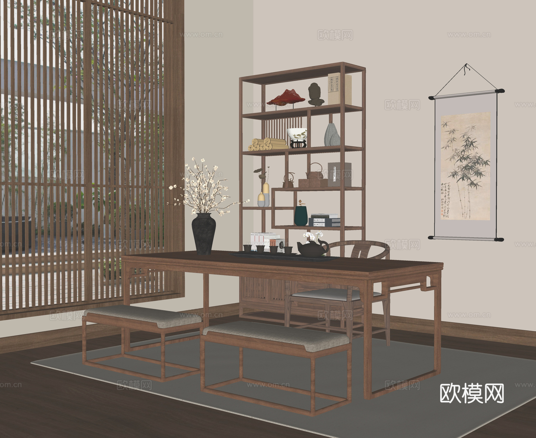 新中式茶室su模型