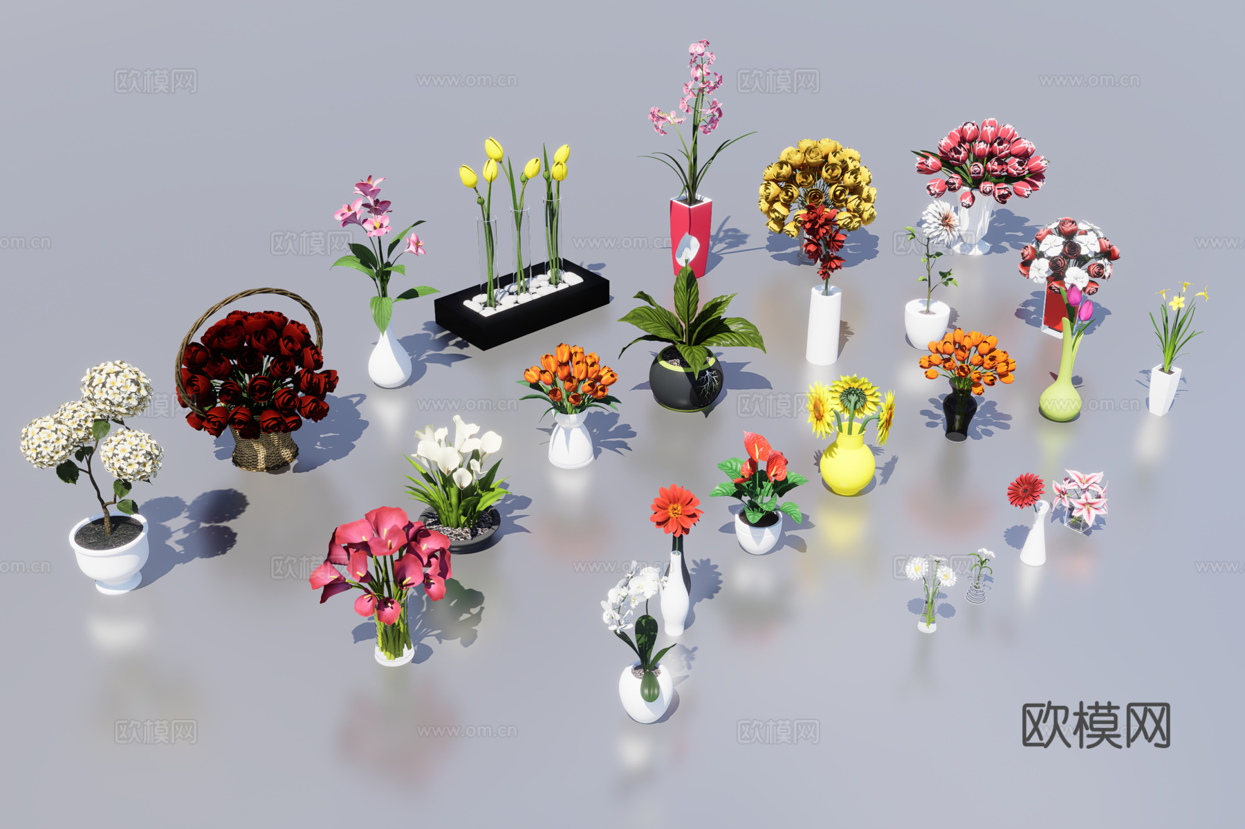 花瓶花卉3d模型