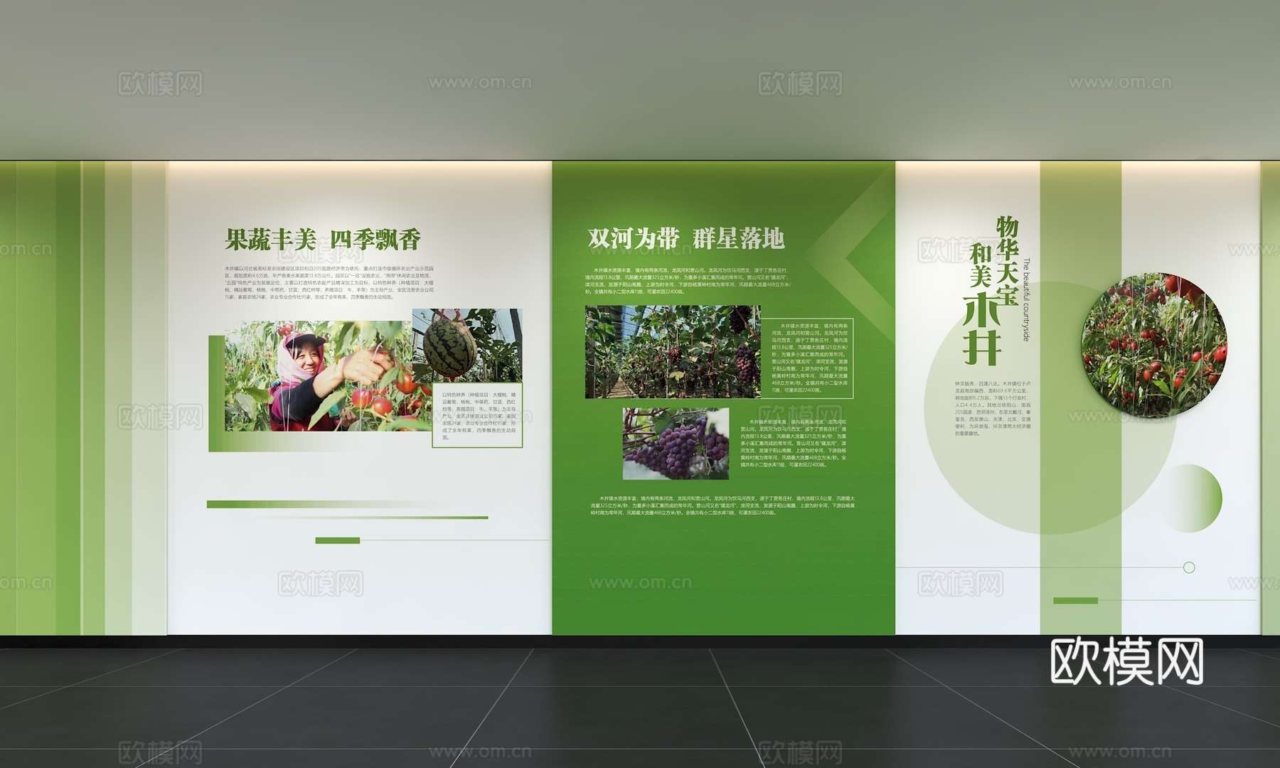 现代绿色发展文化墙 农业乡村振兴 农产品蔬菜 展示墙 标语3d模型