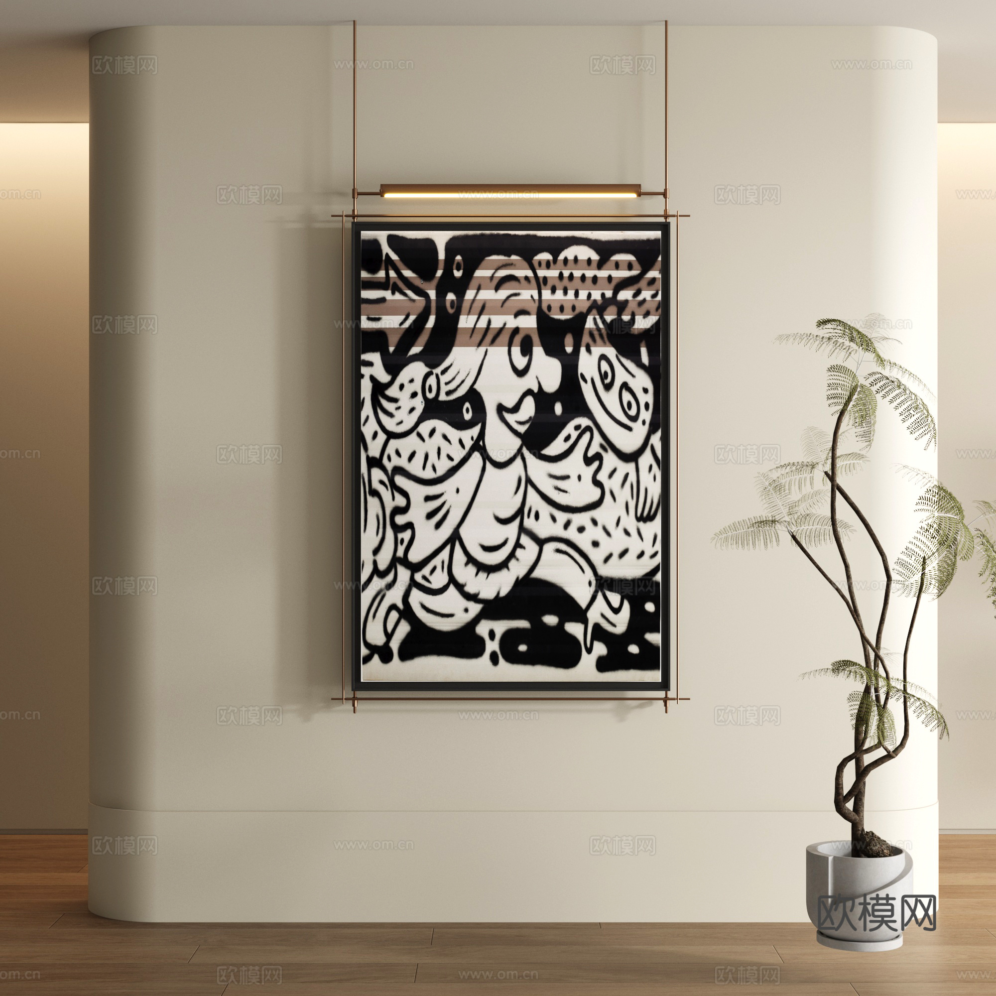 现代黑白涂鸦画3d模型