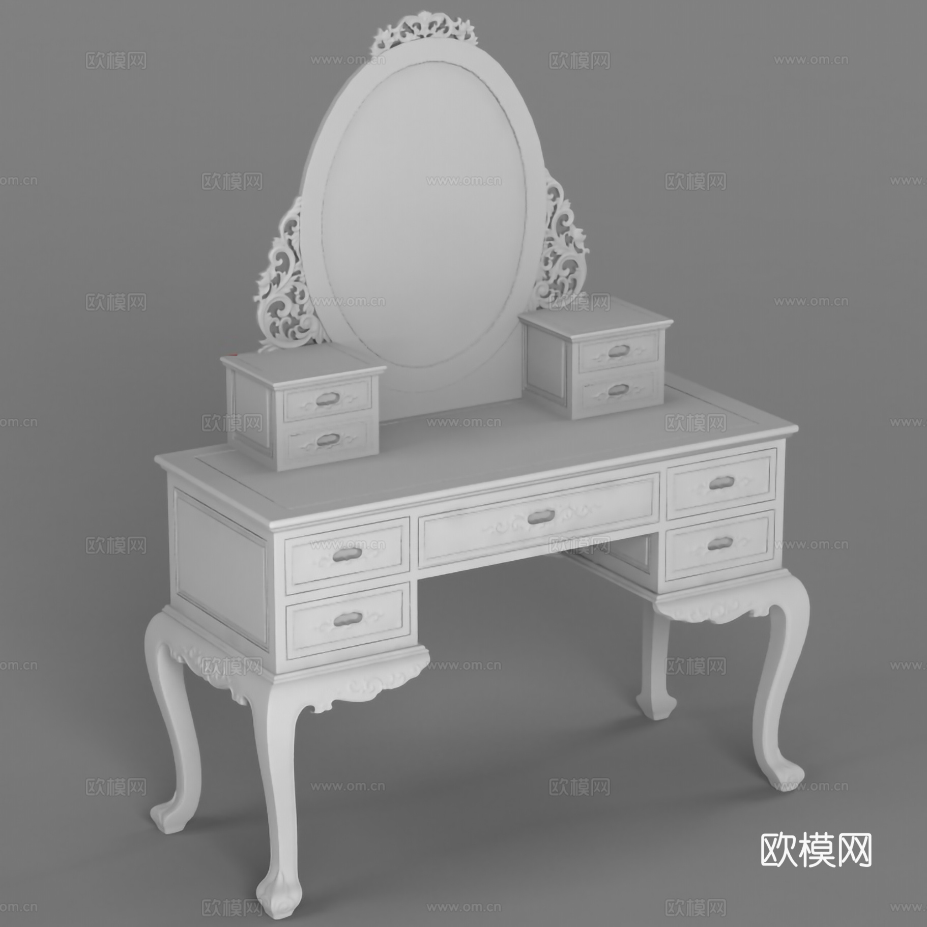 中式梳妆台  雕花柜门 欧式桌腿 红木实木3d模型