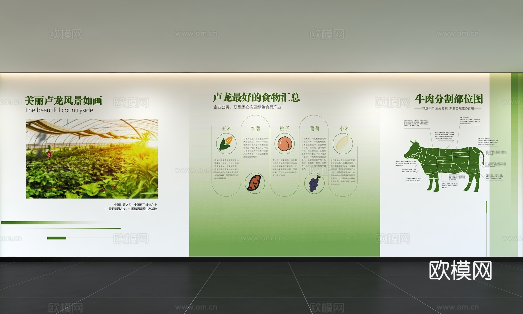 现代绿色发展文化墙 农业乡村振兴 农产品蔬菜 展示墙 标语3d模型