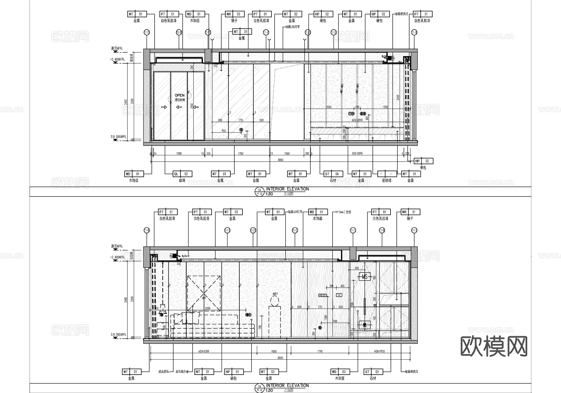 100㎡家装CAD施工图 平层私宅样板房 三居室榻榻米 家装cad施工图