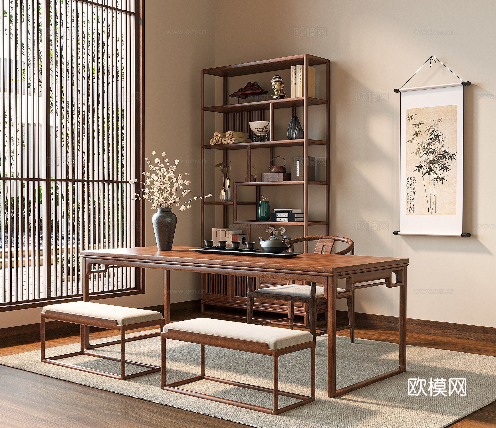 新中式茶室su模型