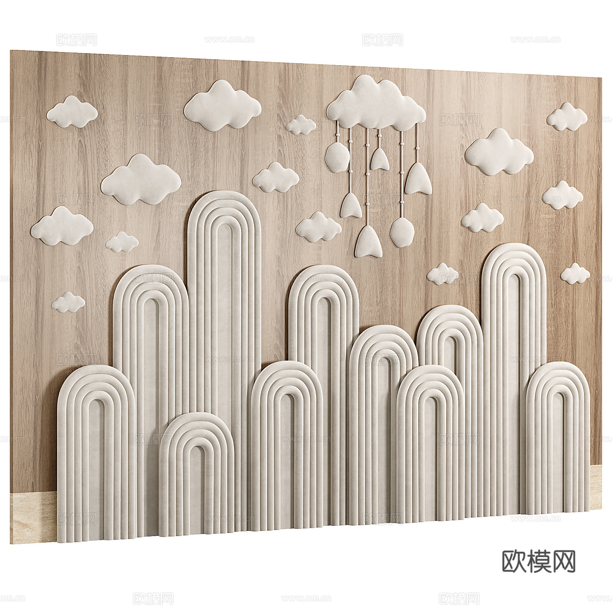 现代奶油风儿童房床头背景墙3d模型
