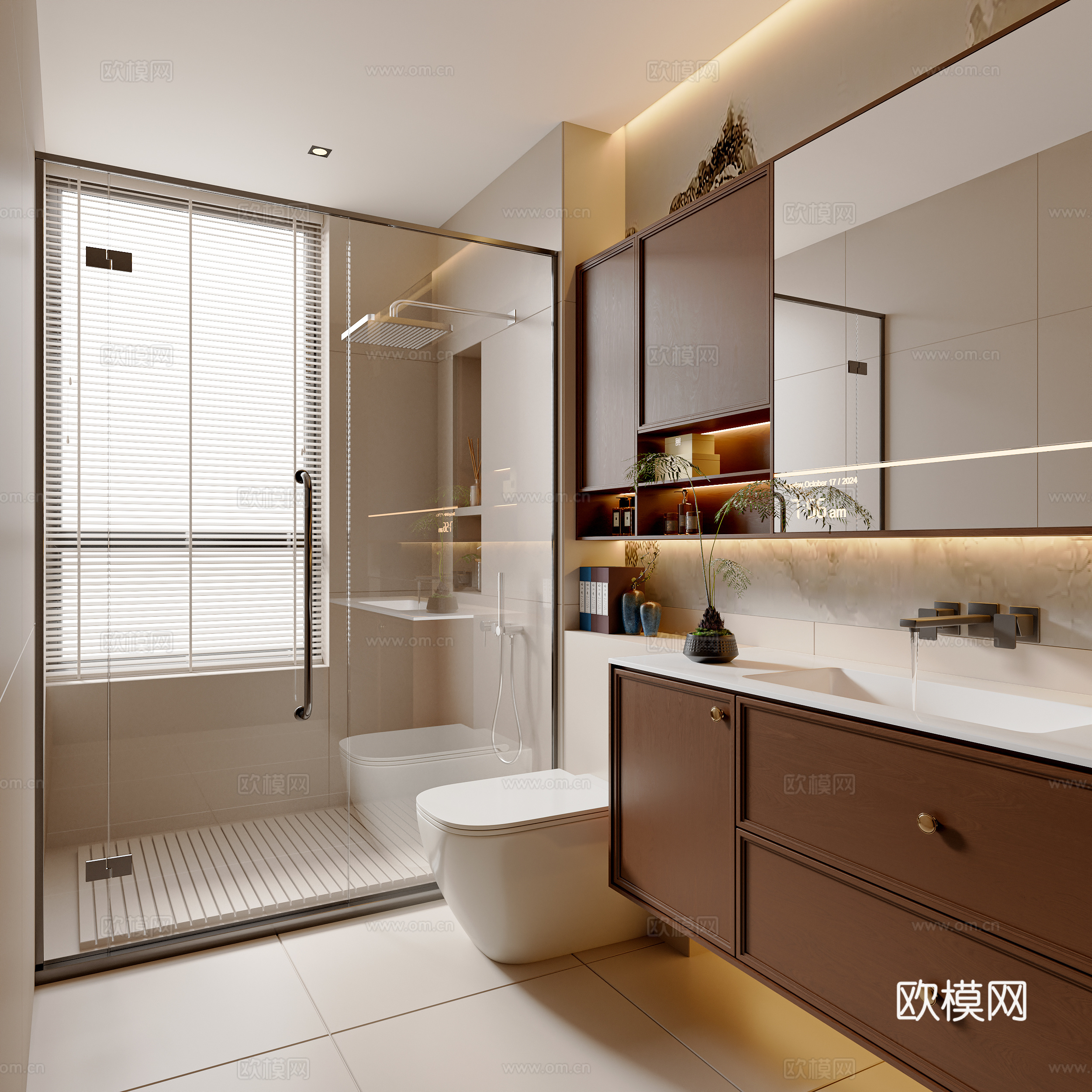 现代新中式卫生间 浴室柜 卫浴用品 马桶 卫浴镜3d模型