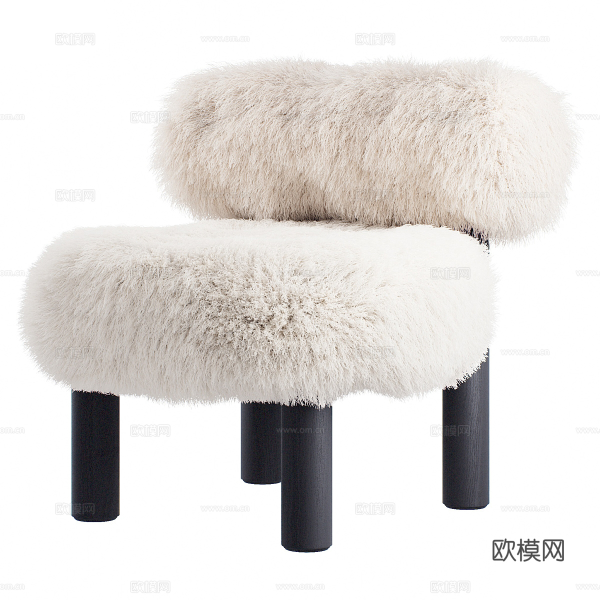 现代意式奶油风毛绒扶手椅3d模型