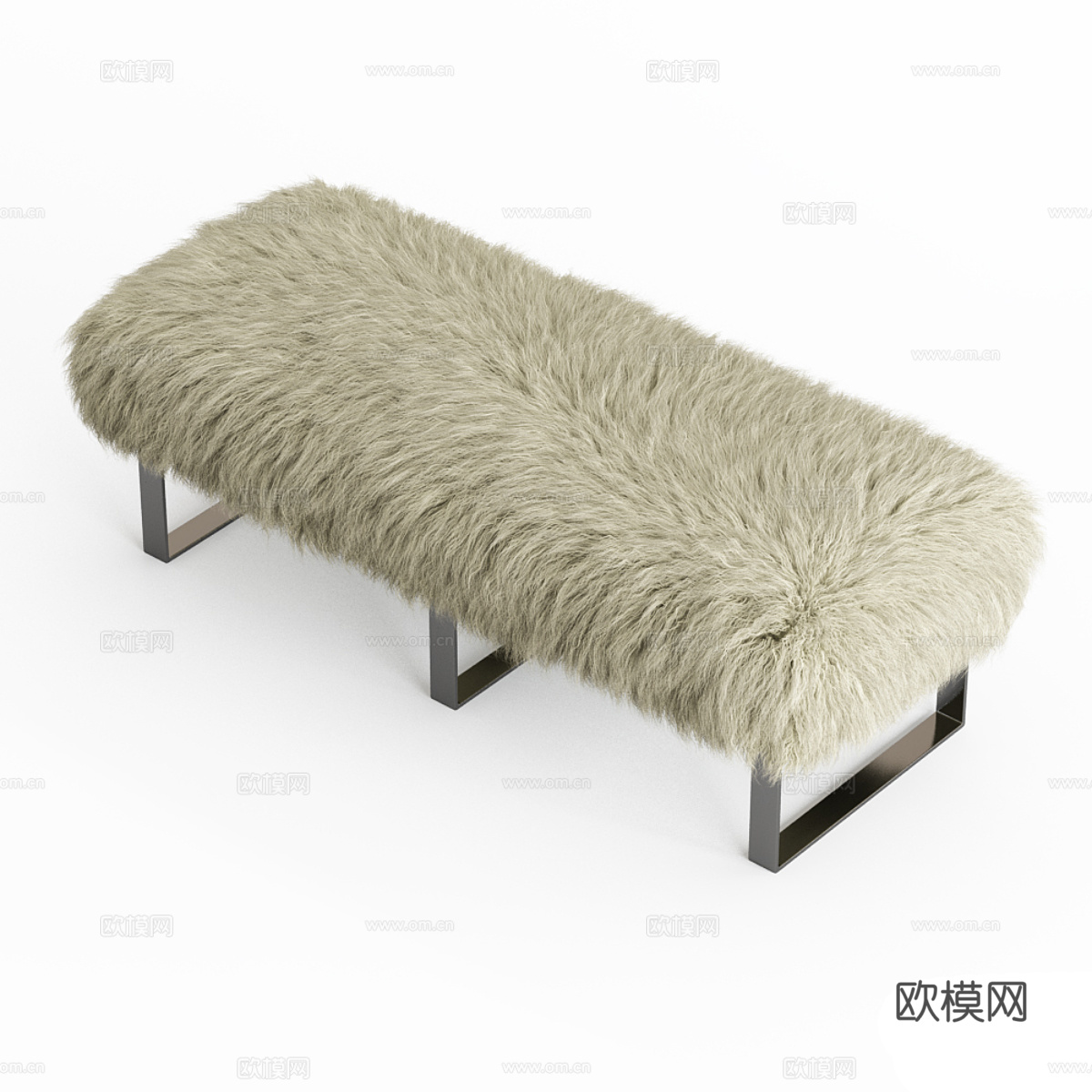 现代意式毛绒长凳 床尾凳3d模型