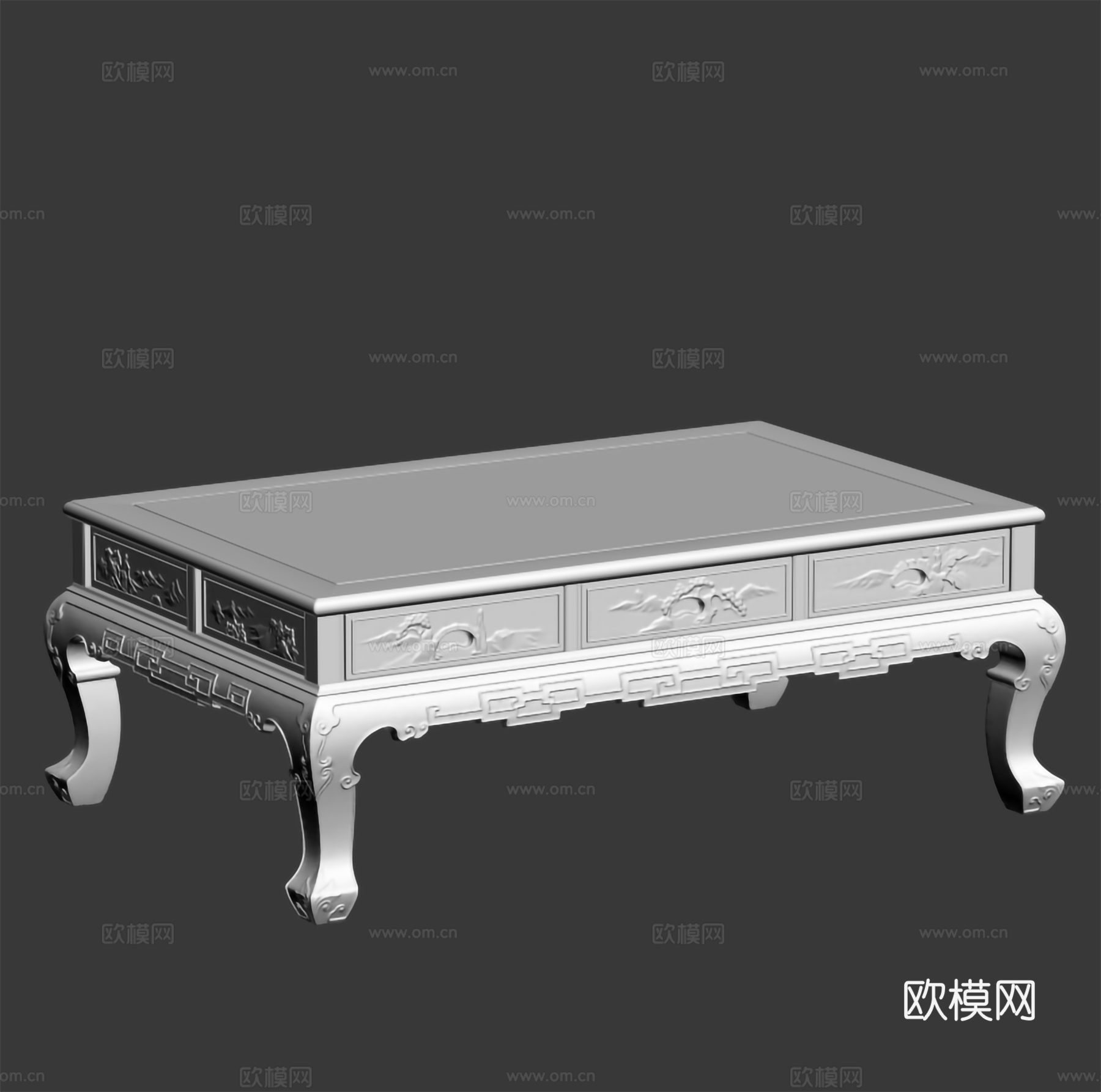 中式客厅茶几 雕花茶几 欧式桌腿 红木实木3d模型