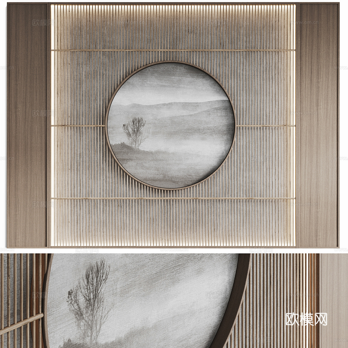 新中式沙发背景墙3d模型