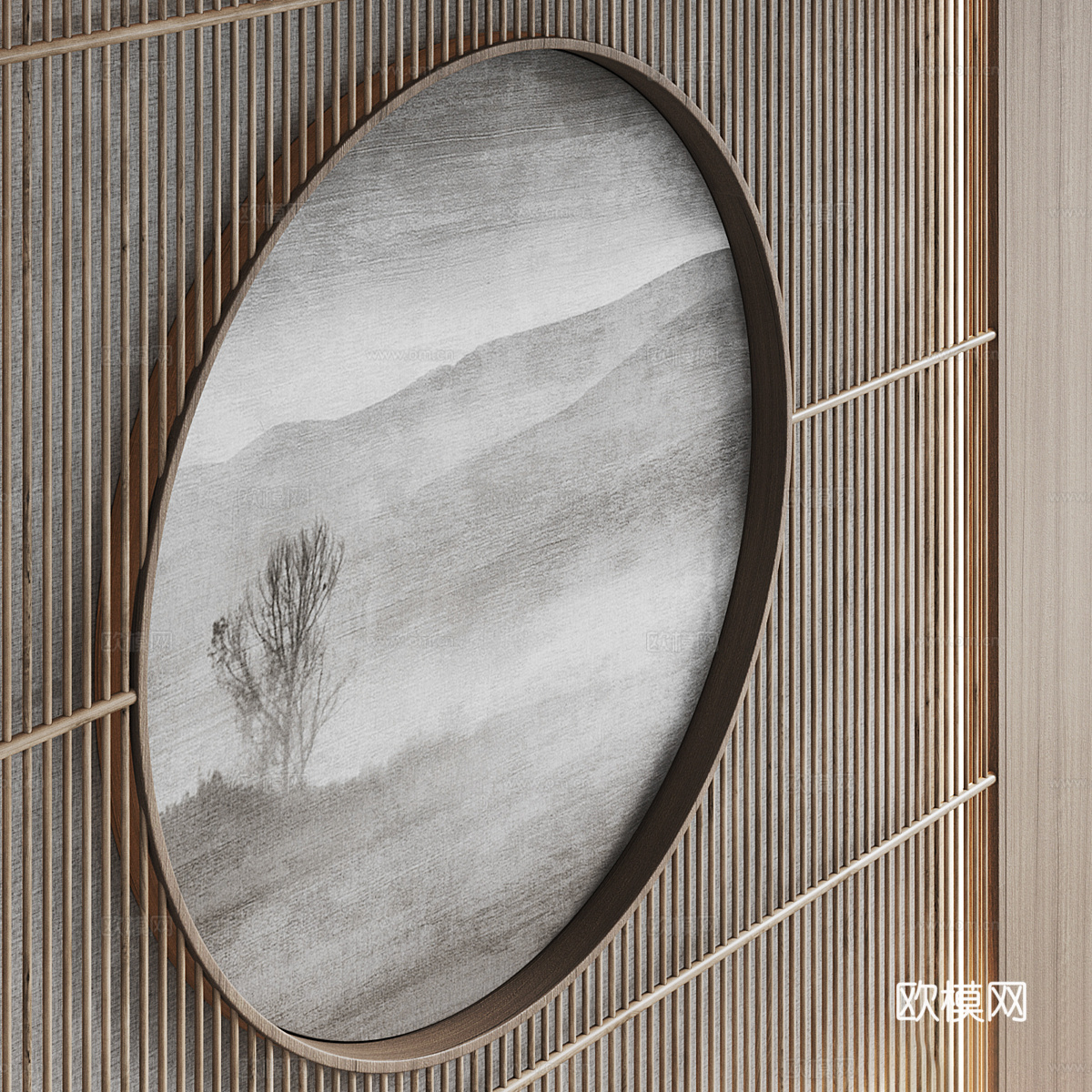 新中式沙发背景墙3d模型